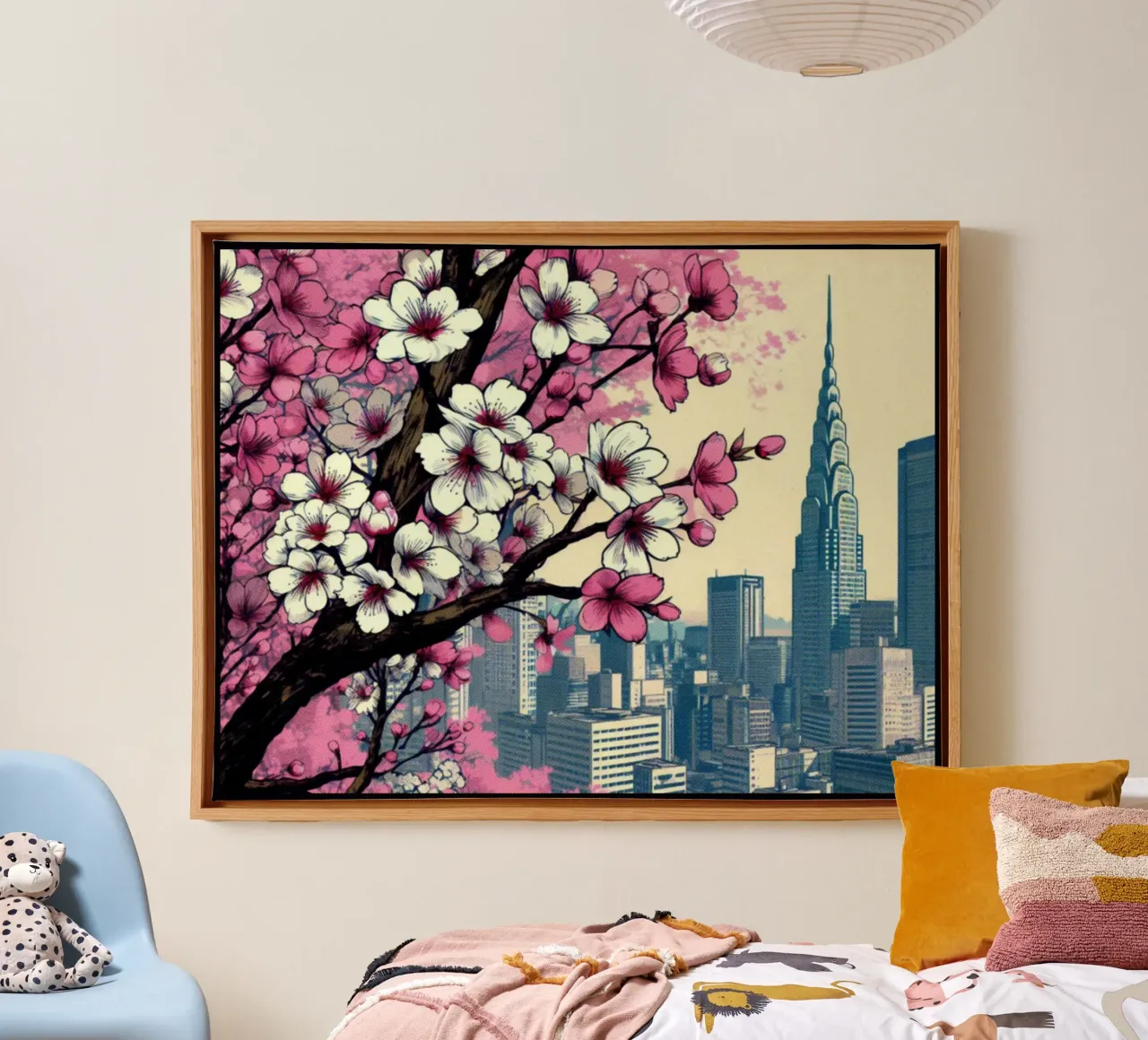 Sakura - Vintage poster print canvas with Floater frame by posterprints-by-nomad
