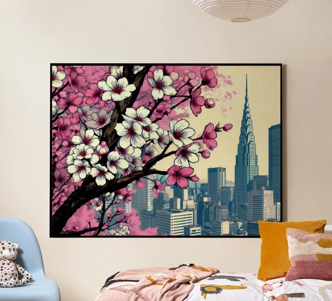 Sakura - Vintage poster print canvas with Floater frame by posterprints-by-nomad