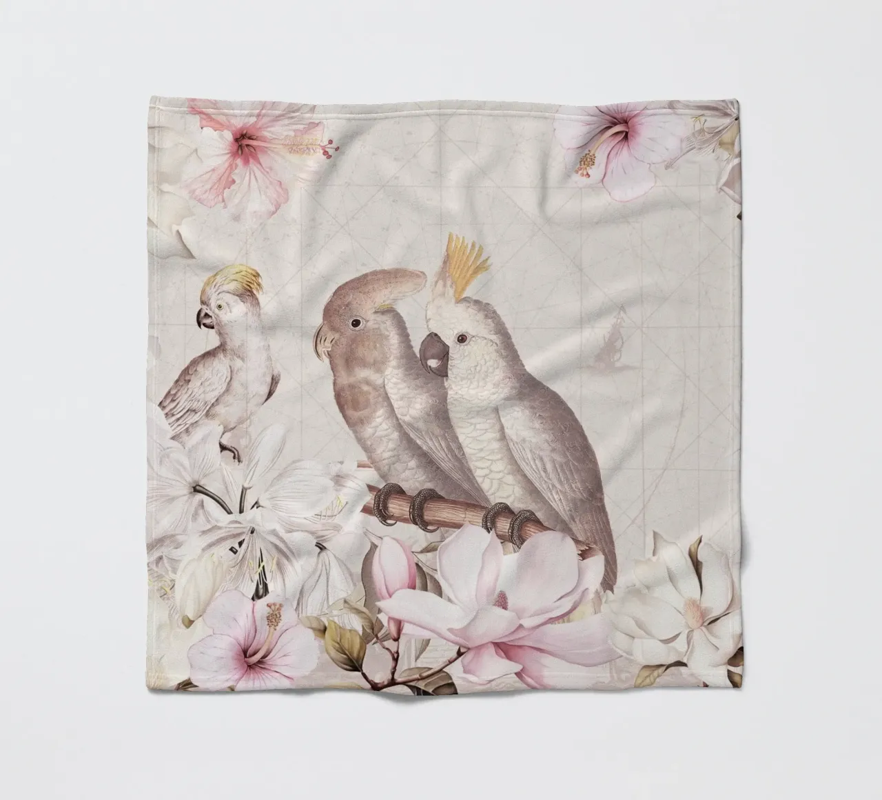 Cacatua vintage con giungla di magnolia e ibisco coperta in pile da Vintage World - Uta Naumann
