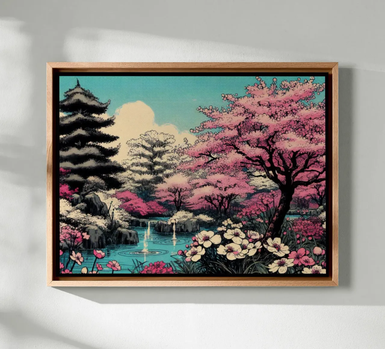 Sakura - Vintage poster print canvas with Floater frame by posterprints-by-nomad