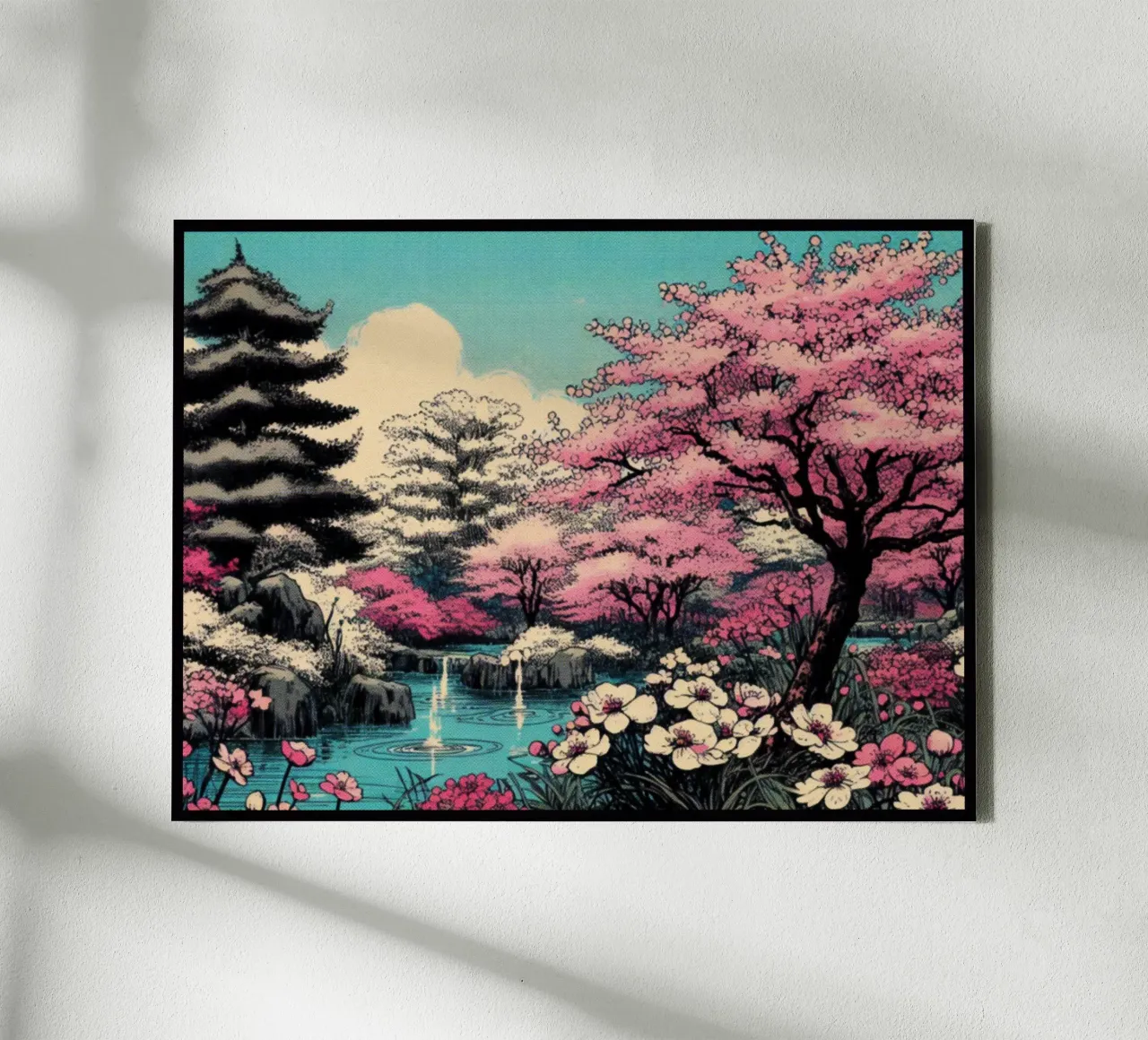 Sakura - Vintage poster print canvas with Floater frame by posterprints-by-nomad