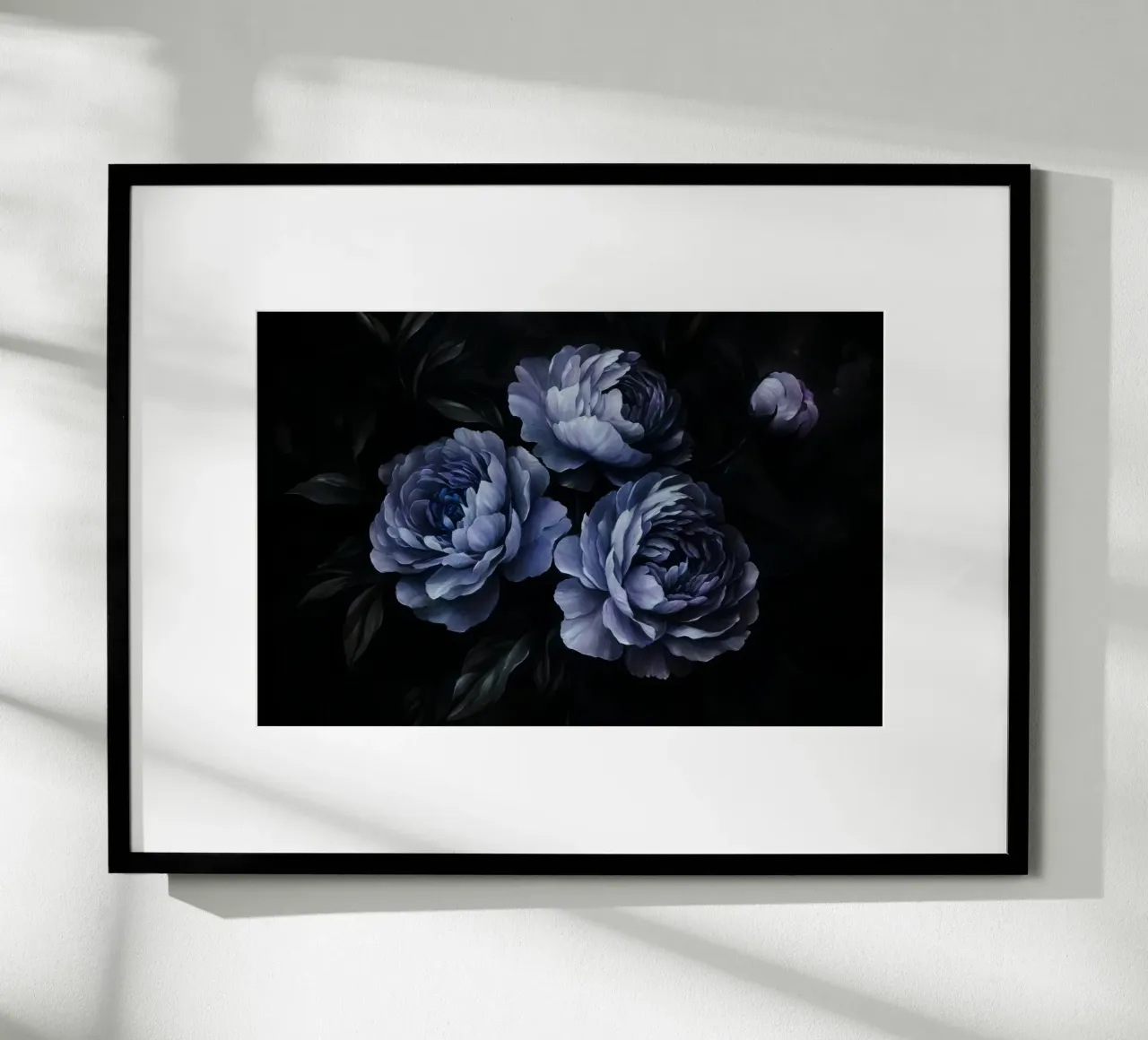 Mitternachtsblauer Pfingstrosengarten Poster mit Kunststoffrahmen von Flower Garden - Uta Naumann