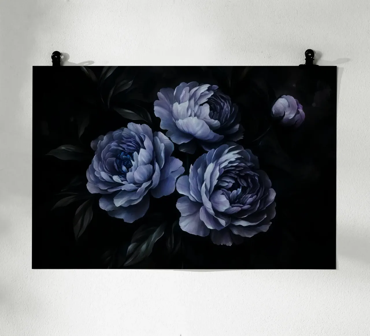 Mitternachtsblauer Pfingstrosengarten Poster mit Kunststoffrahmen von Flower Garden - Uta Naumann