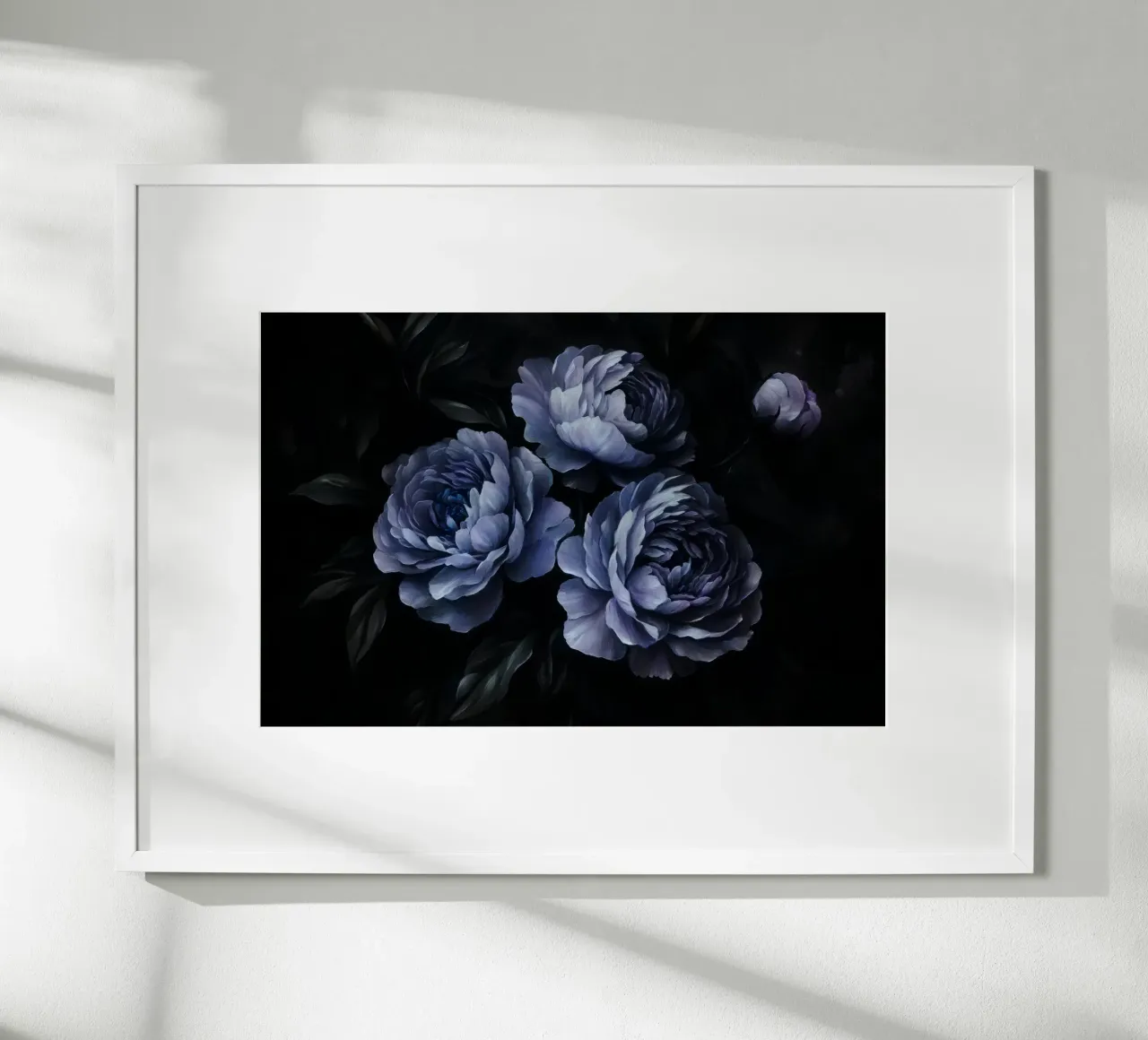 Mitternachtsblauer Pfingstrosengarten Poster mit Kunststoffrahmen von Flower Garden - Uta Naumann