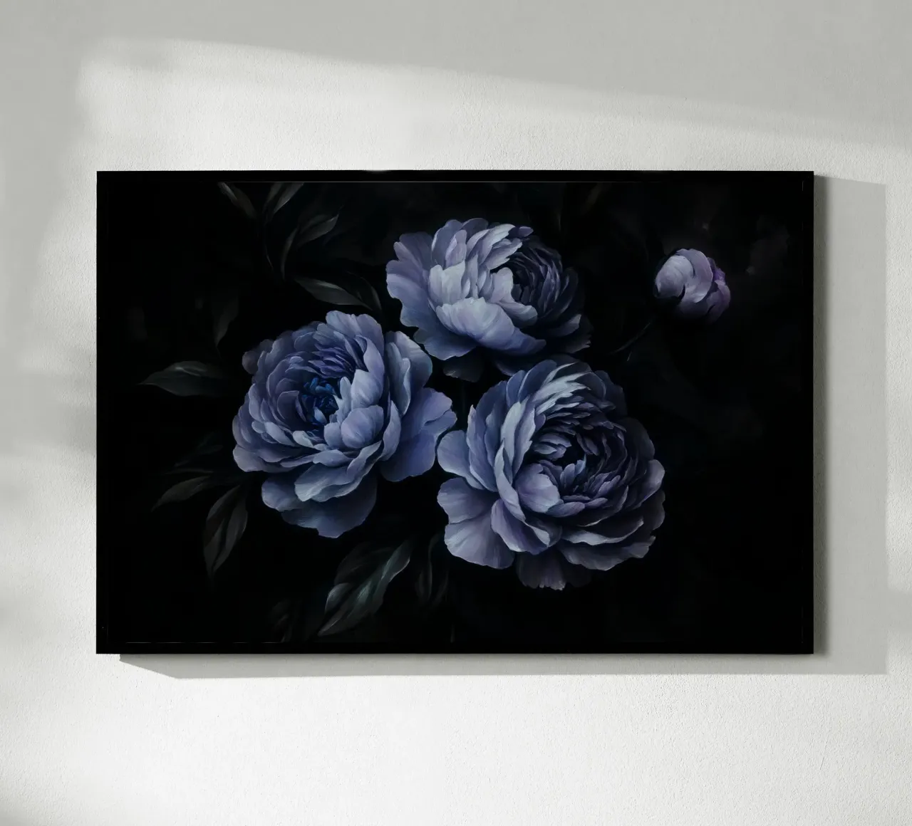 Mitternachtsblauer Pfingstrosengarten Poster mit Kunststoffrahmen von Flower Garden - Uta Naumann