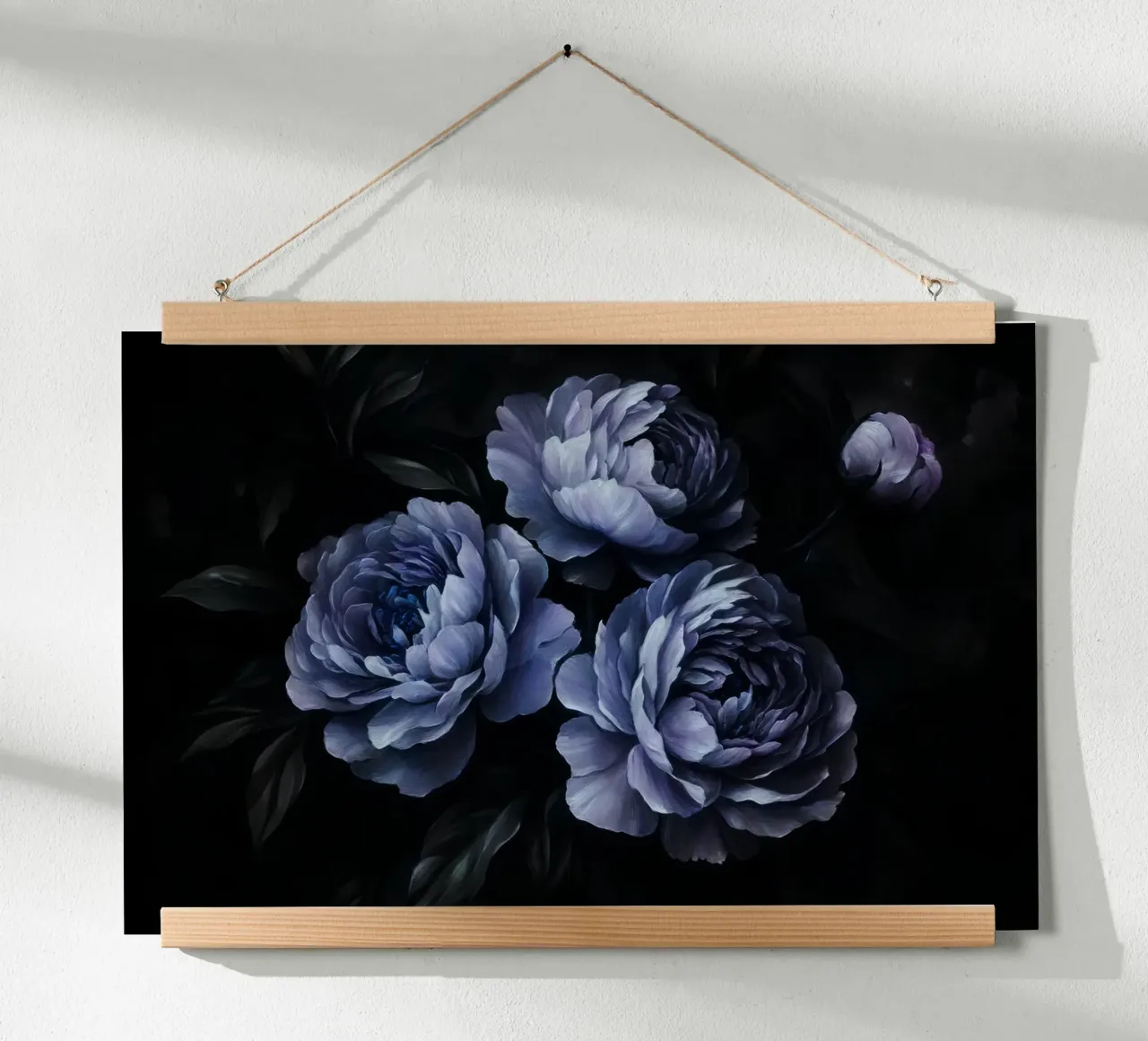 Mitternachtsblauer Pfingstrosengarten Poster mit Kunststoffrahmen von Flower Garden - Uta Naumann