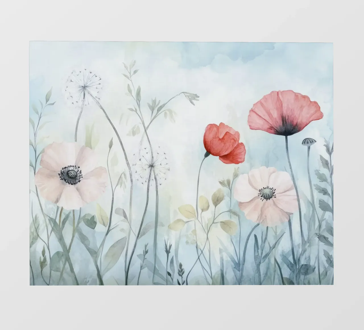 Papaveri acquerellati Prato di fiori selvatici carta da parati fotografica da Modern Muse