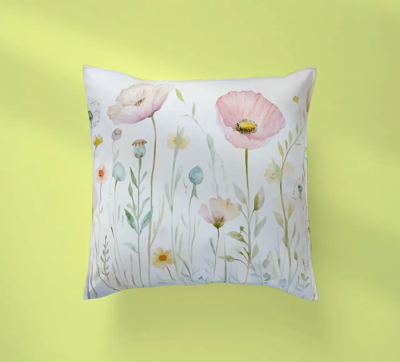 Prato di fiori selvatici acquerellato in stile scandi cuscino da Modern Muse