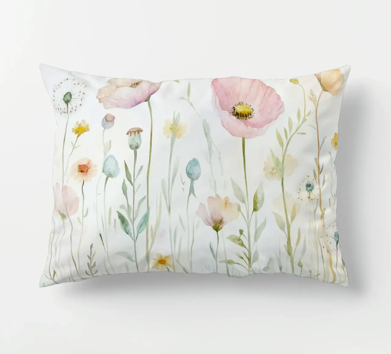Prato di fiori selvatici acquerellato in stile scandi cuscino da Modern Muse