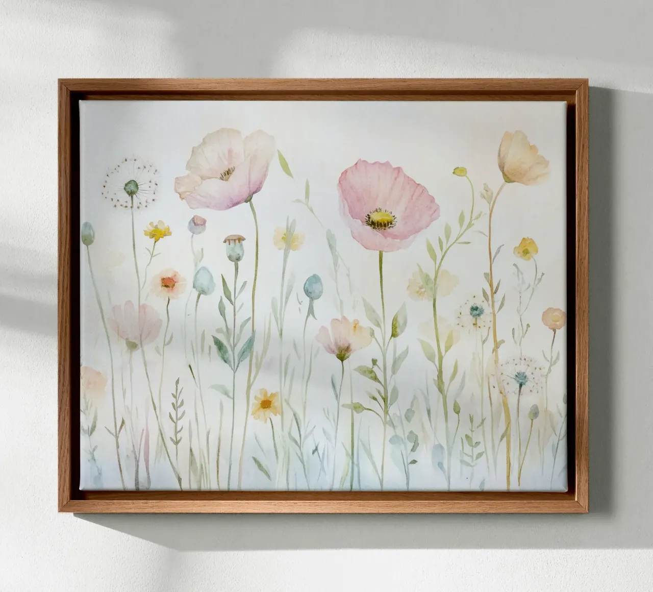 Prato di fiori selvatici acquerellato in stile scandi tela con Cornice a cassetta da Modern Muse