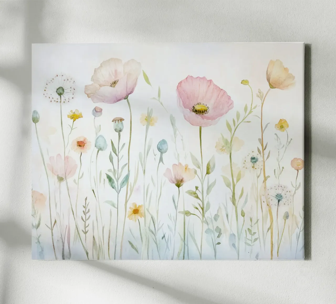 Prato di fiori selvatici acquerellato in stile scandi tela con Cornice a cassetta da Modern Muse