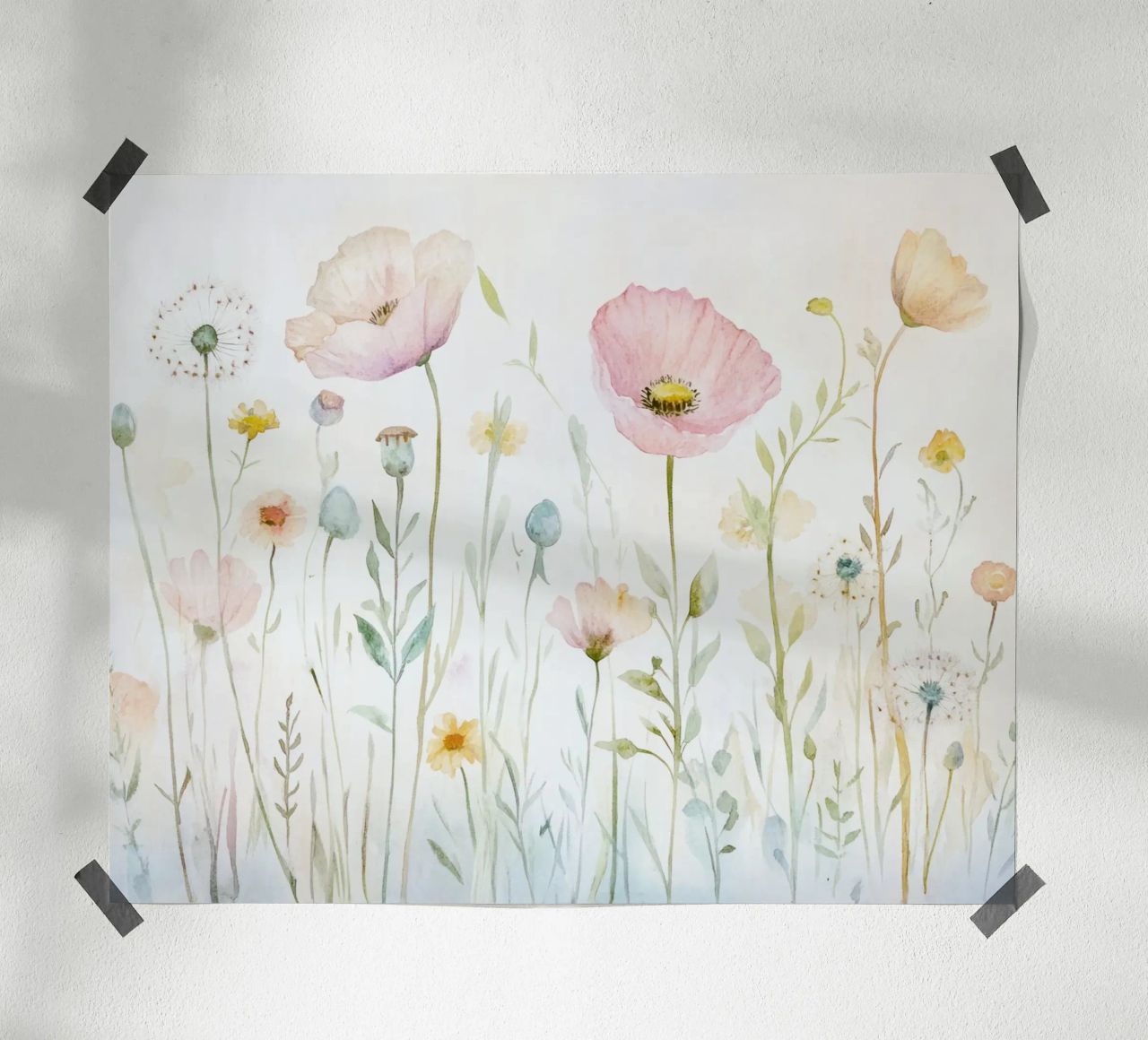 Pradera de flores silvestres en acuarela escandinava poster de Modern Muse
