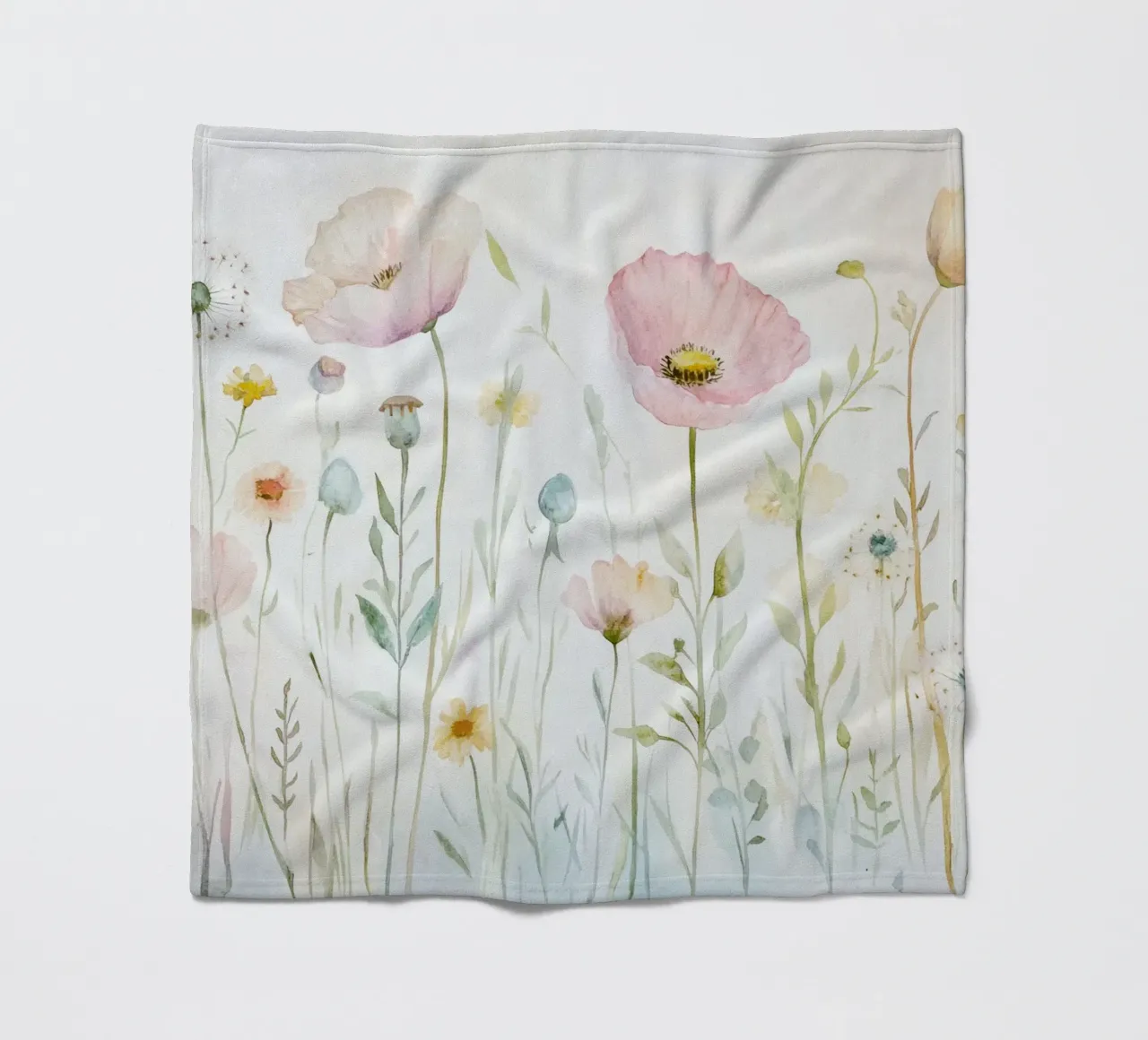 Prato di fiori selvatici acquerellato in stile scandi coperta in pile da Modern Muse