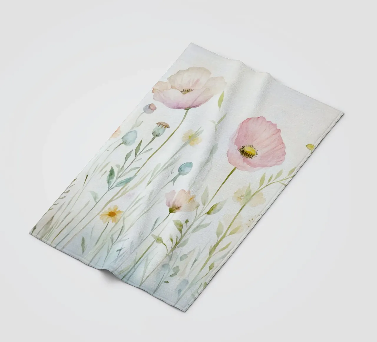 Prato di fiori selvatici acquerellato in stile scandi coperta in pile da Modern Muse