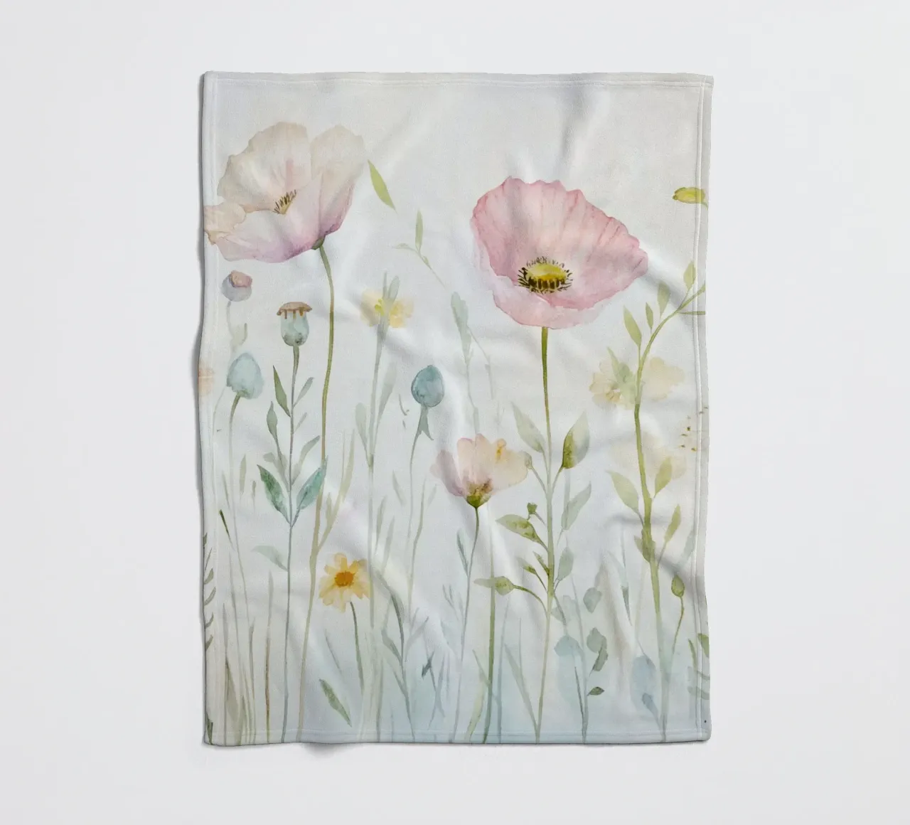 Prato di fiori selvatici acquerellato in stile scandi coperta in pile da Modern Muse