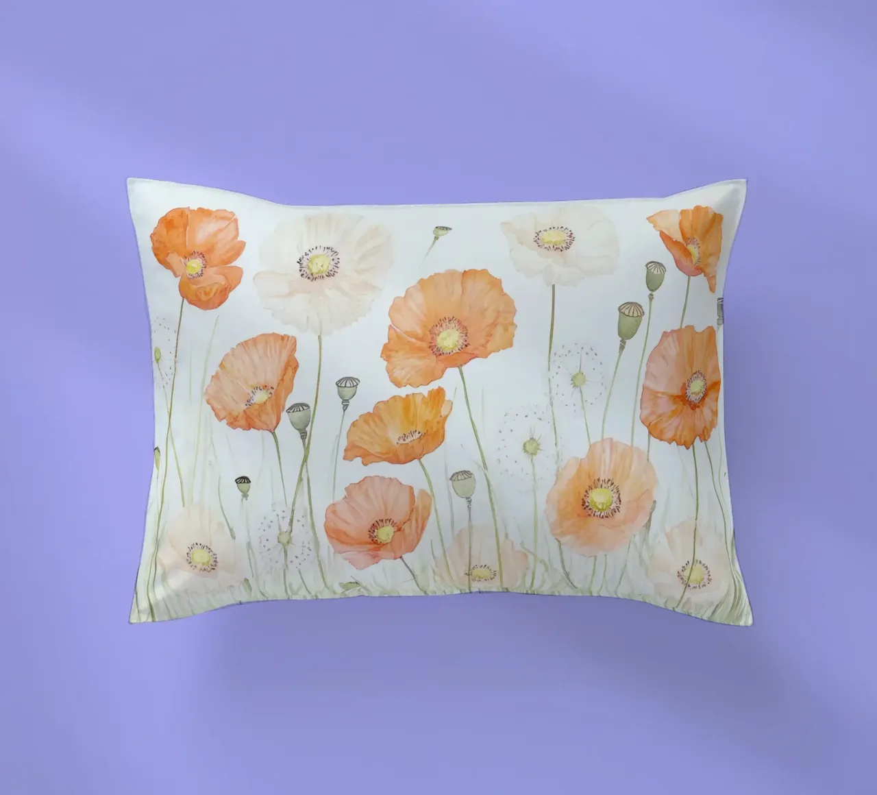 Acquerello Papaveri Dente di leone Prato di fiori selvatici cuscino da Modern Muse