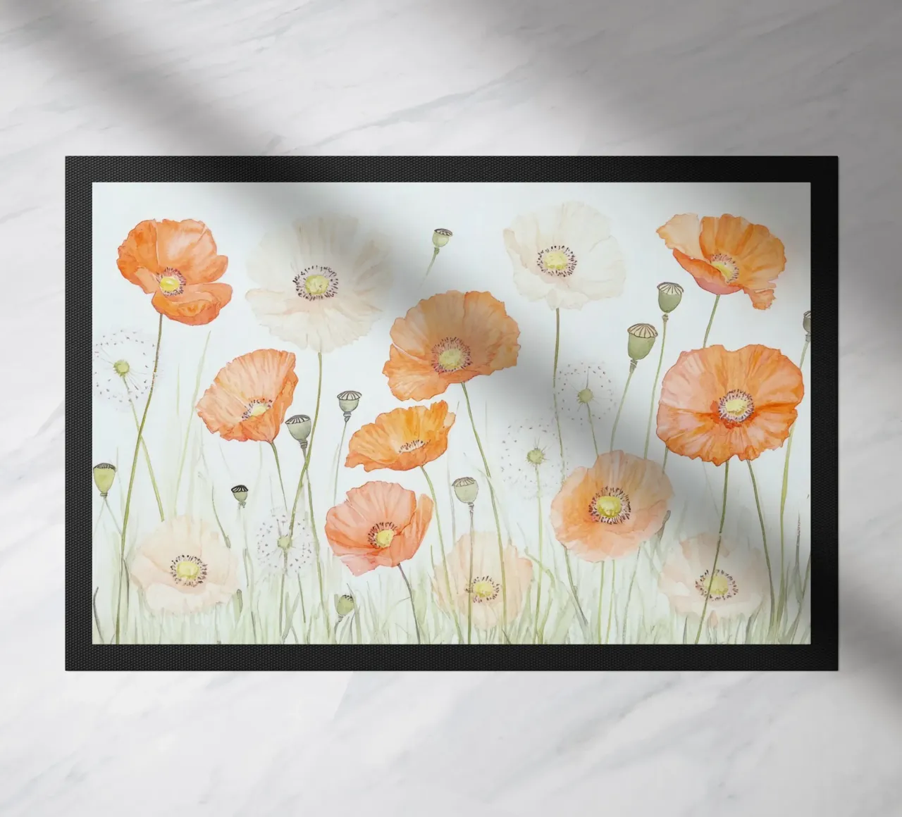 Acquerello Papaveri Dente di leone Prato di fiori selvatici zerbino da Modern Muse