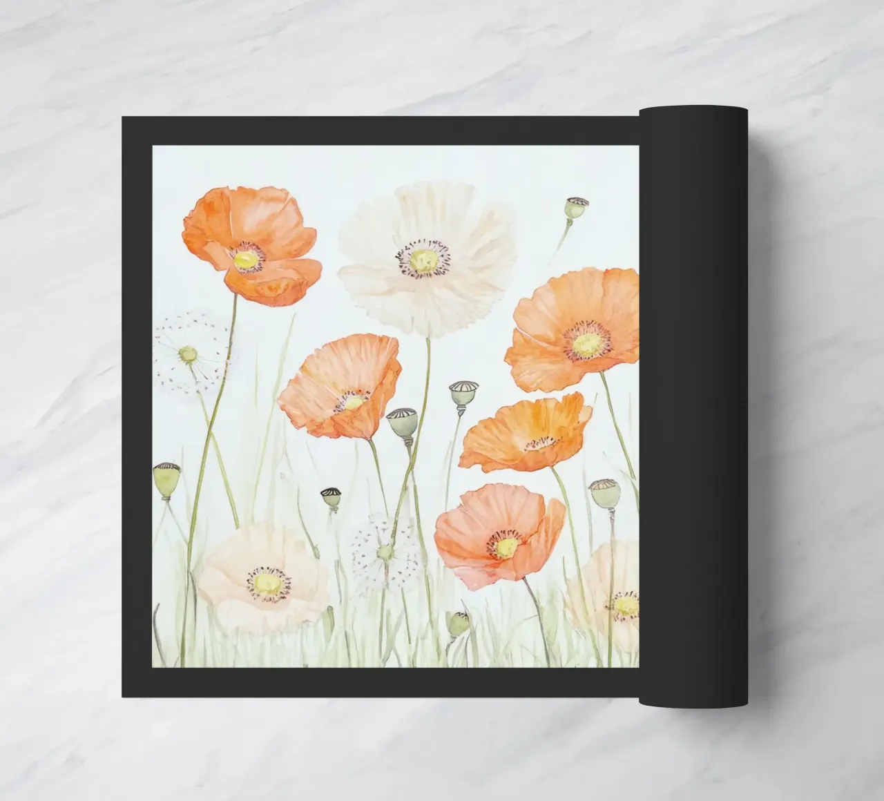 Acquerello Papaveri Dente di leone Prato di fiori selvatici zerbino da Modern Muse