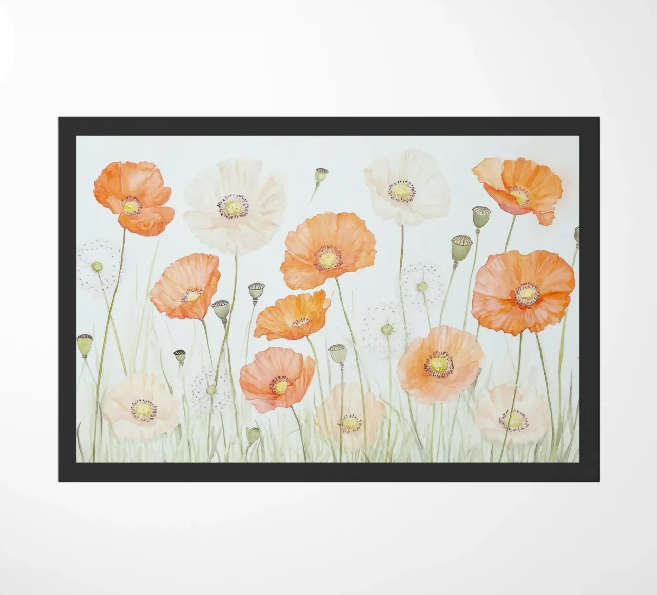 Acquerello Papaveri Dente di leone Prato di fiori selvatici zerbino da Modern Muse