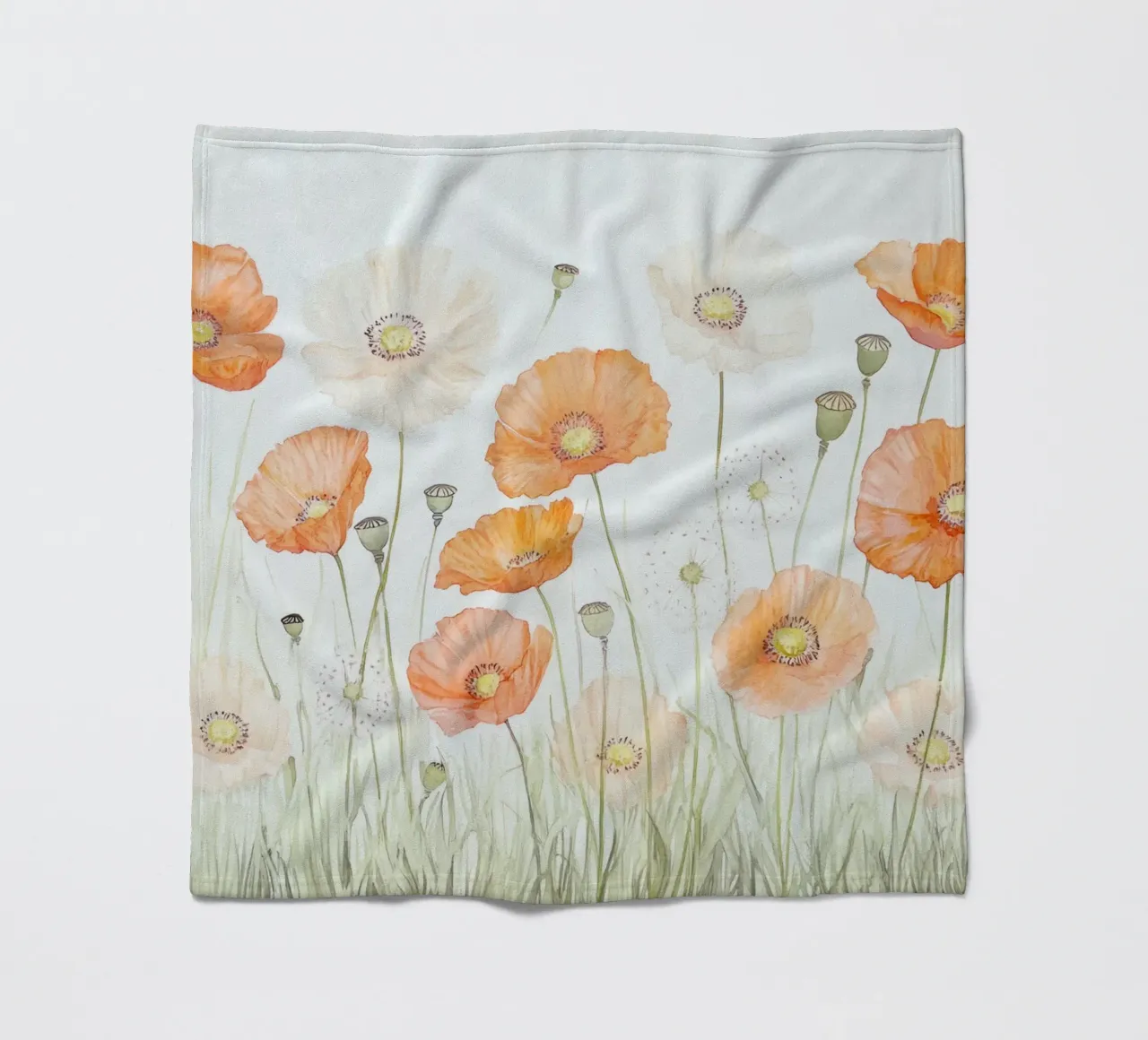 Acquerello Papaveri Dente di leone Prato di fiori selvatici coperta in pile da Modern Muse