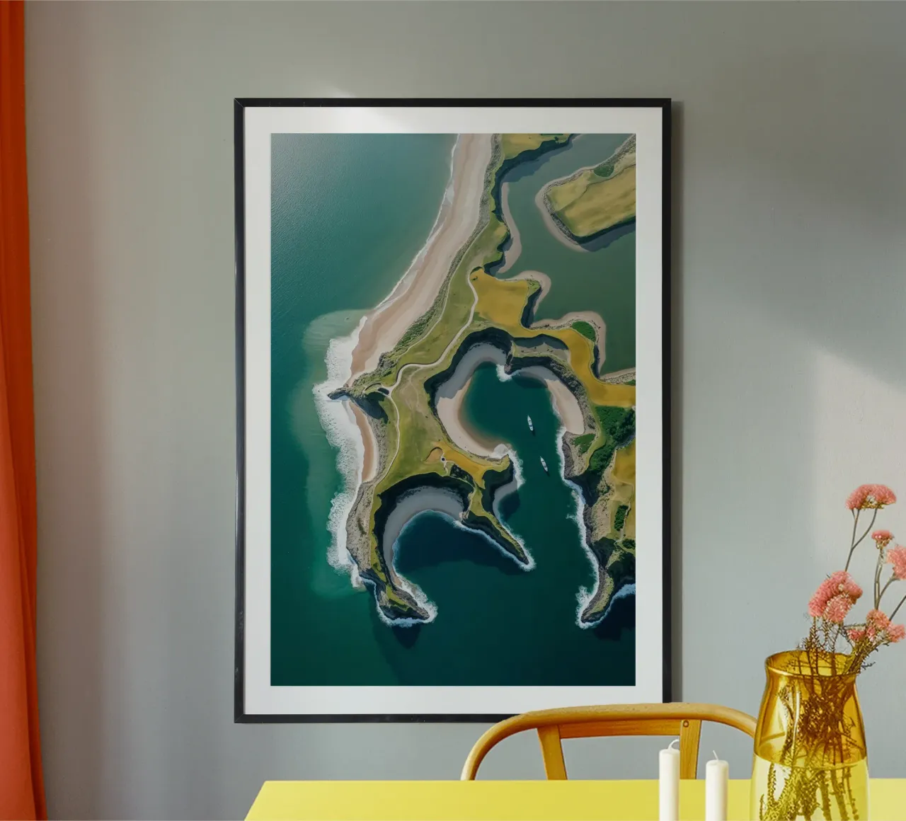 Nature’s Canvas – Sylt from Above poster con telaio in alluminio da AlbertKlee