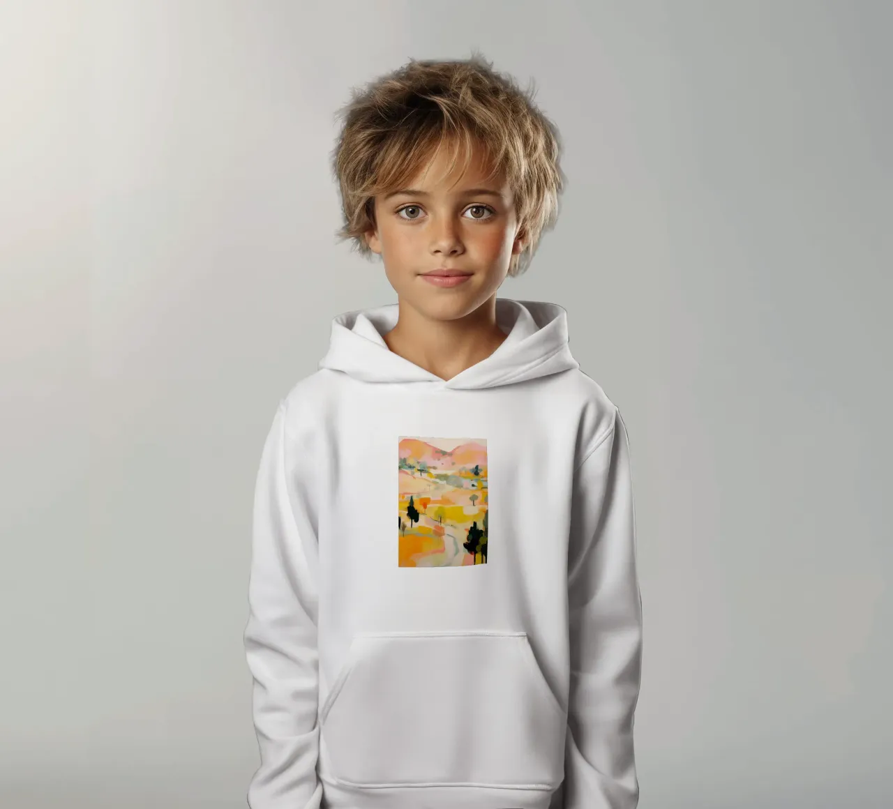 Golden Summer Trail - Abstract Impressionist Landscape kids hoodie by Modern Muse