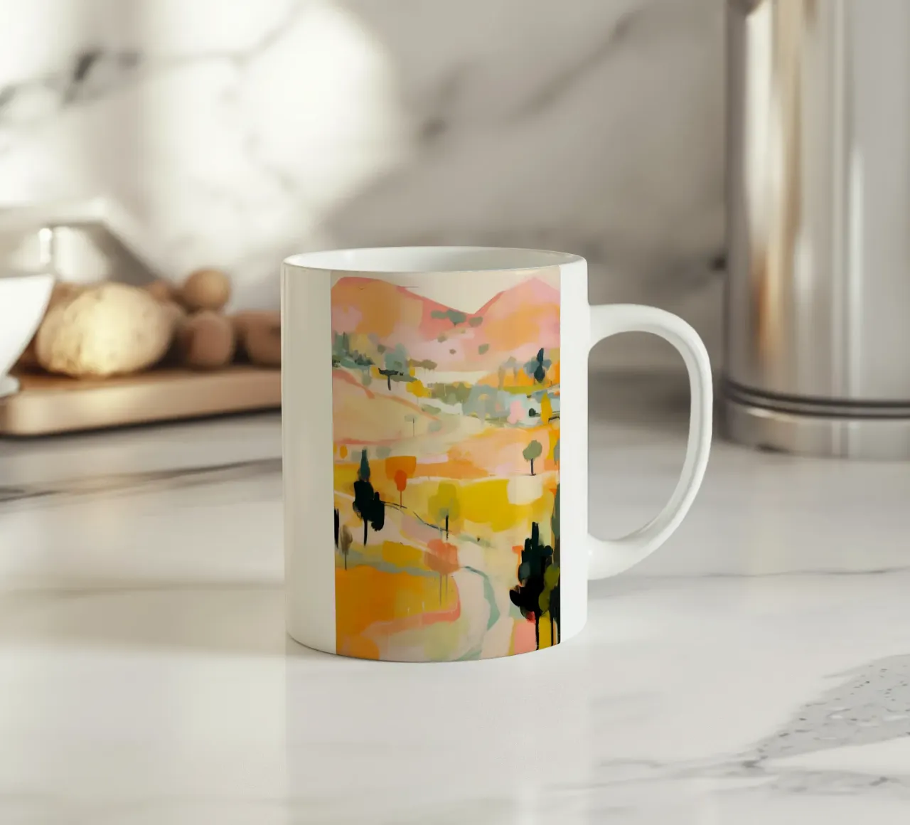 Gouden zomerpad - Abstract impressionistisch landschap keramische mok van Modern Muse