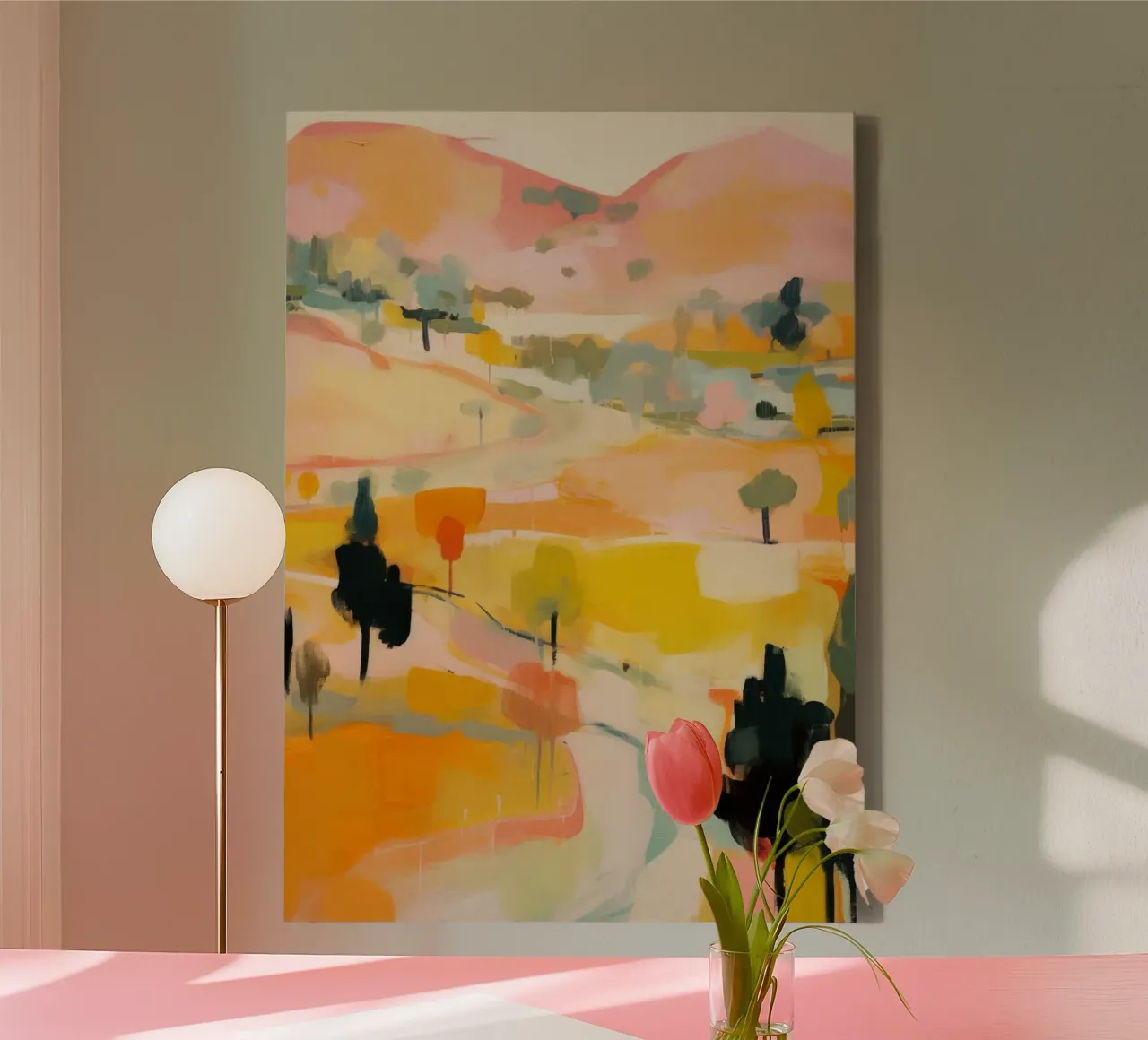 Gouden zomerpad - Abstract impressionistisch landschap canvas van Modern Muse