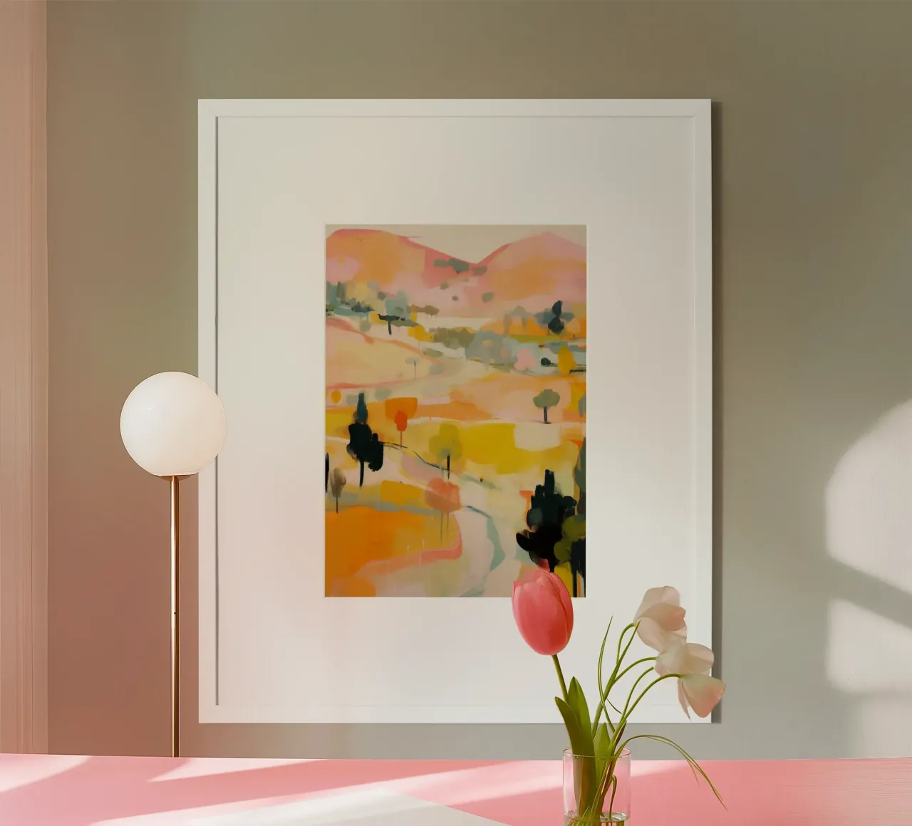 Gouden zomerpad - Abstract impressionistisch landschap hahnemühle van Modern Muse