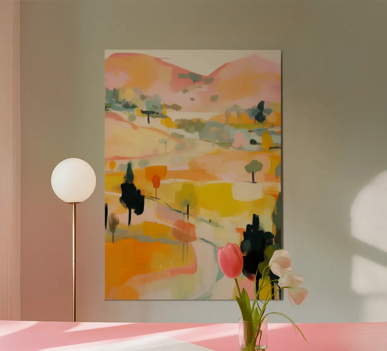 Gouden zomerpad - Abstract impressionistisch landschap hahnemühle van Modern Muse