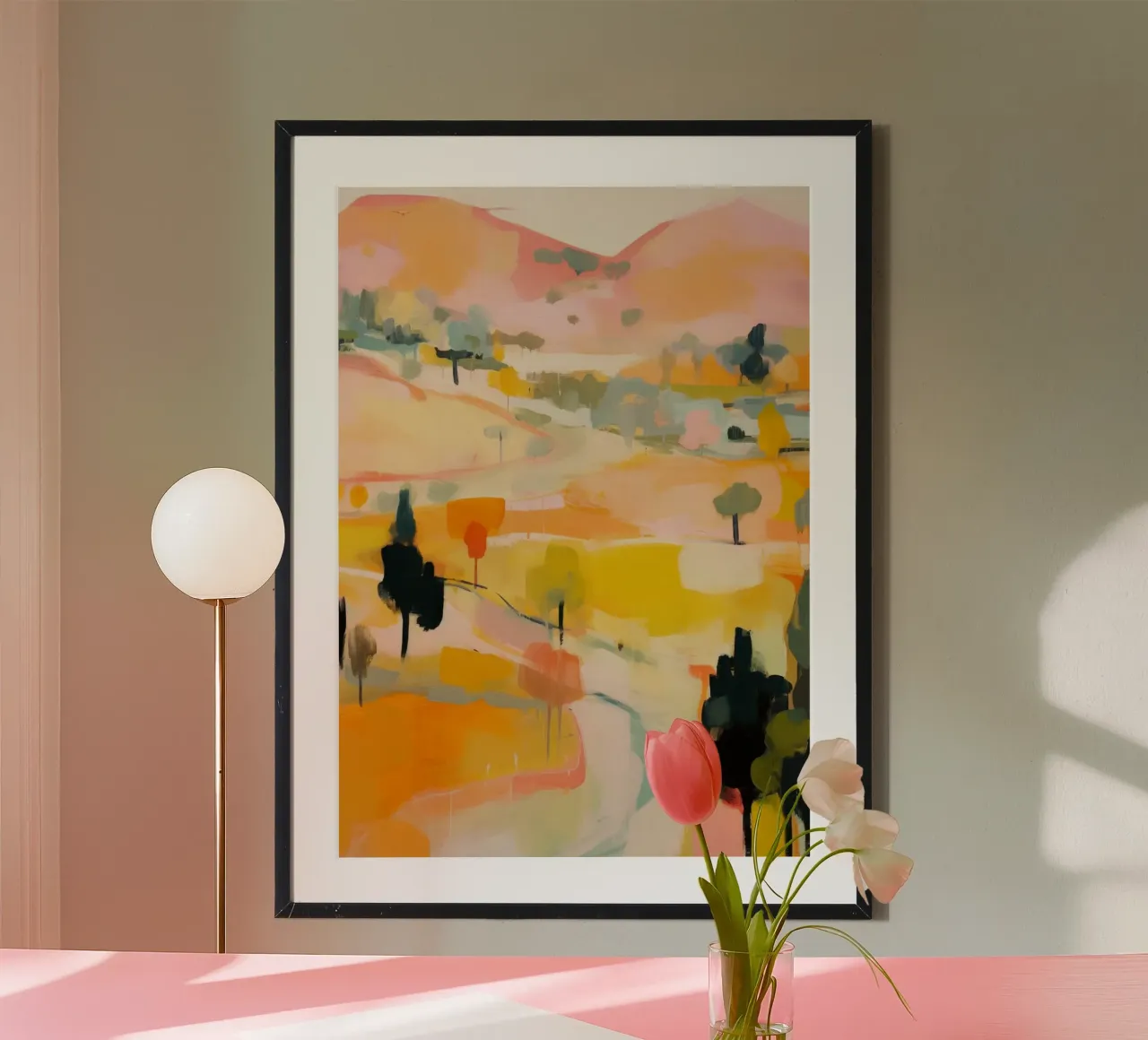 Gouden zomerpad - Abstract impressionistisch landschap hahnemühle van Modern Muse