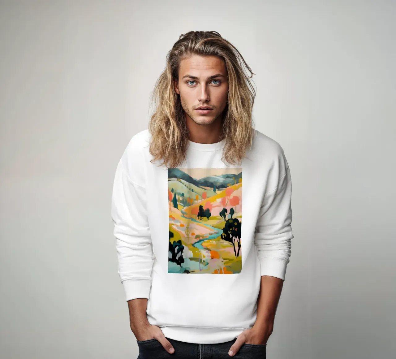 Ruscello d'estate dorato - Pittura impressionista astratta felpa da Modern Muse