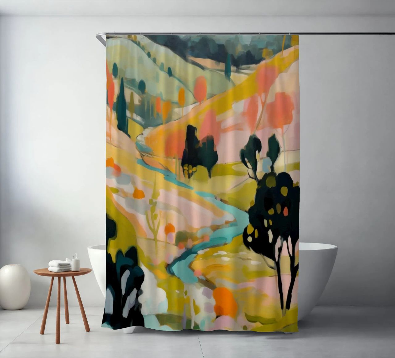 Goldener Sommerstrom - Abstraktes impressionistisches Gemälde Duschvorhang von Modern Muse