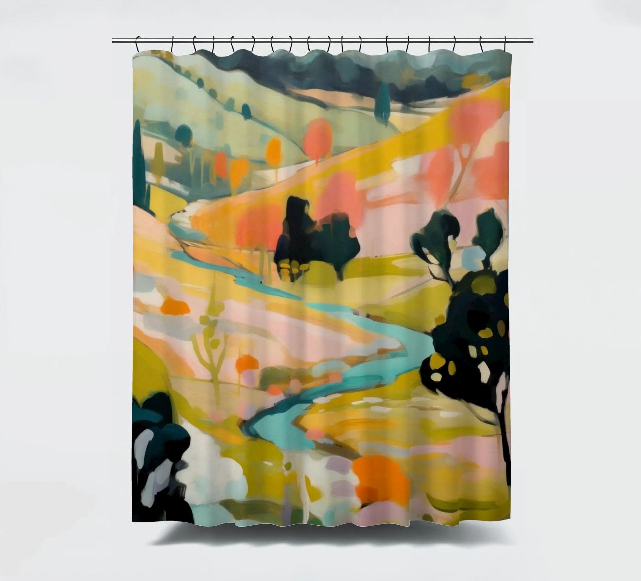 Goldener Sommerstrom - Abstraktes impressionistisches Gemälde Duschvorhang von Modern Muse