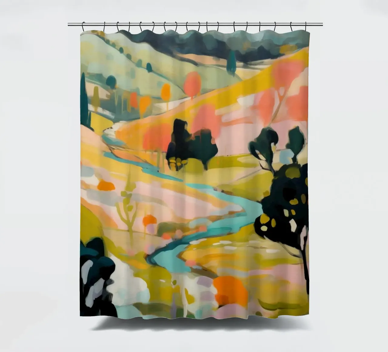 Ruscello d'estate dorato - Pittura impressionista astratta tenda da doccia da Modern Muse