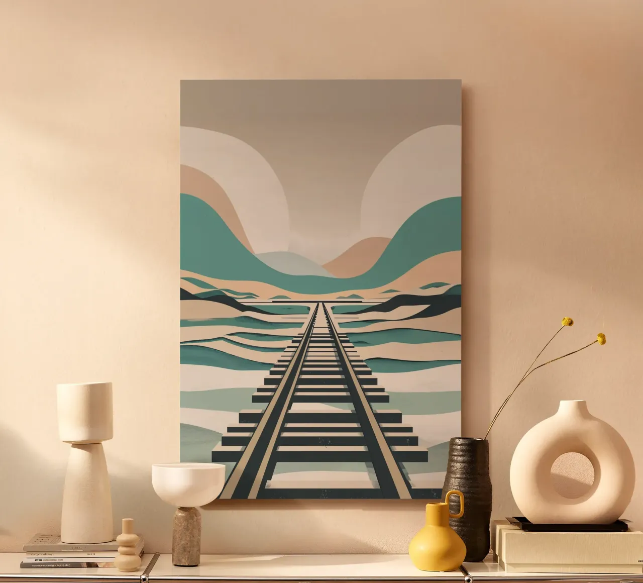 Abstract Vision of Sylt’s Railway Through the Dunes alluminio dibond da AlbertKlee