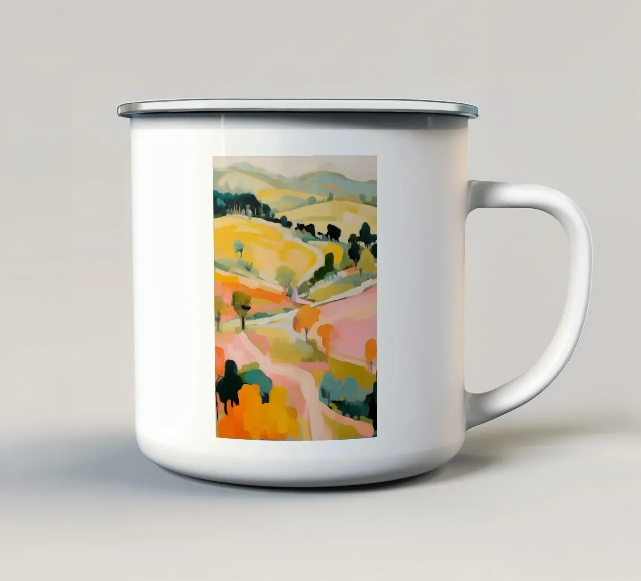 Blush Summer Trails - Abstract impressionistisch landschap emaille mok van Modern Muse
