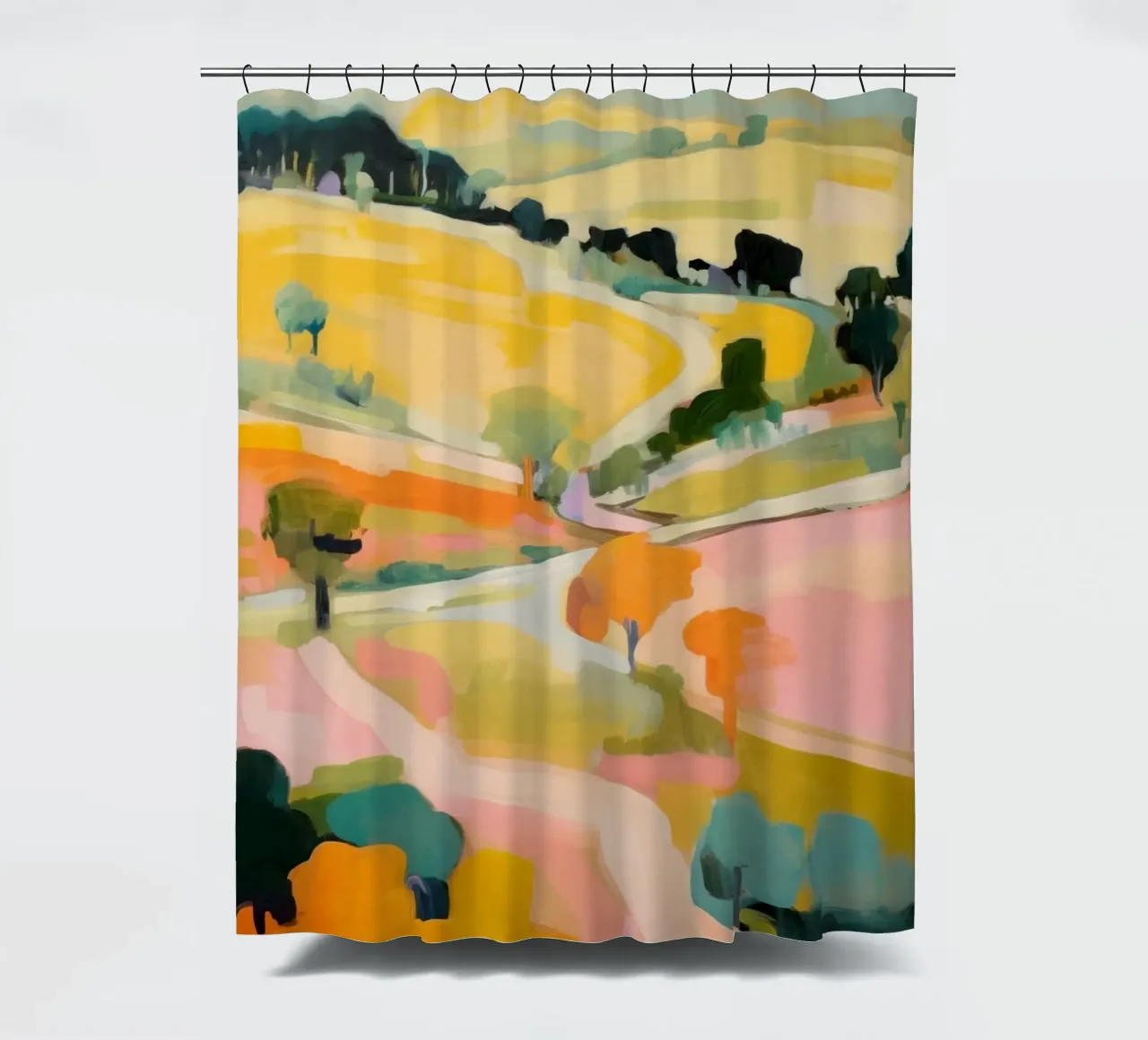 Blush Summer Trails – Abstract Impressionist Landscape shower curtain by Modern Muse