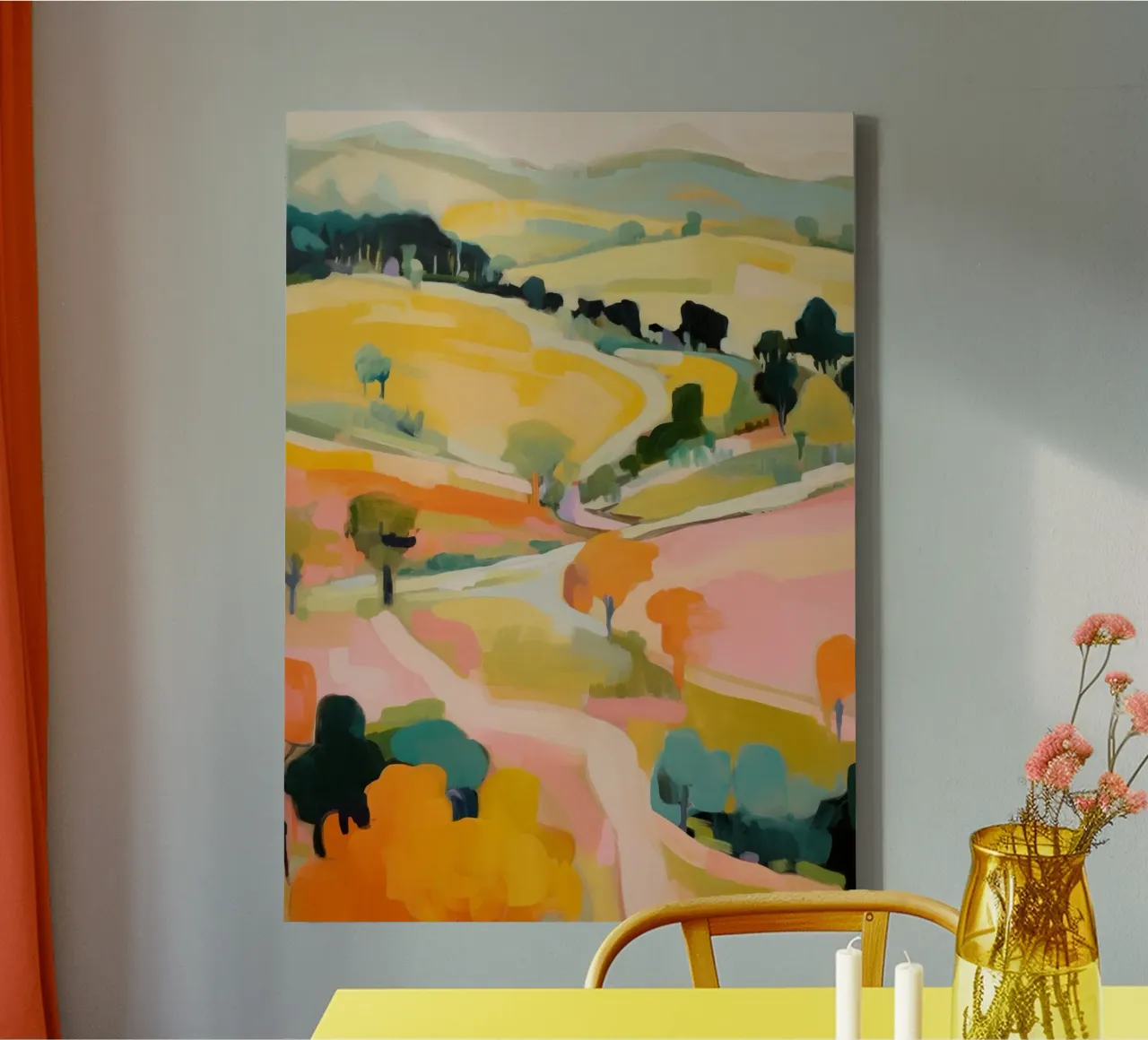 Blush Summer Trails - Abstract impressionistisch landschap canvas met Baklijst van Modern Muse