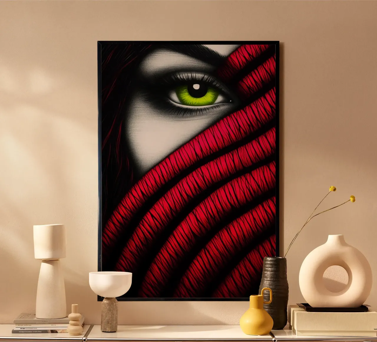 Het waakzame oog - intensiteit achter de sluier poster met aluminium frame van melipo-art