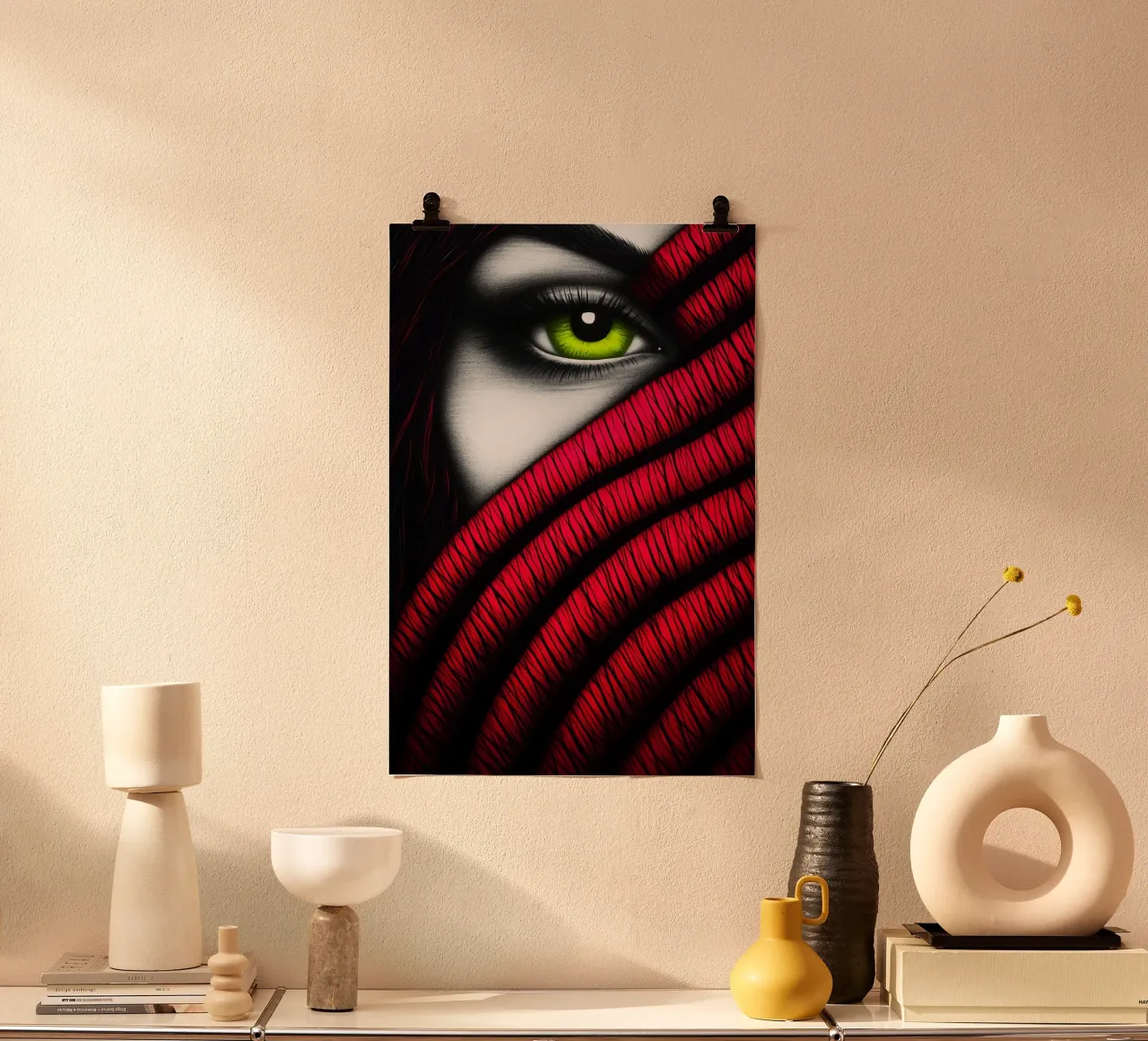 Het waakzame oog - intensiteit achter de sluier poster met aluminium frame van melipo-art