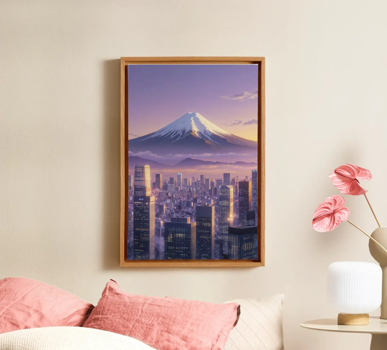 Mount Fuji’s Sunset Glow – A Hyperrealistic Masterpiece tela con Cornice a cassetta da AlbertKlee