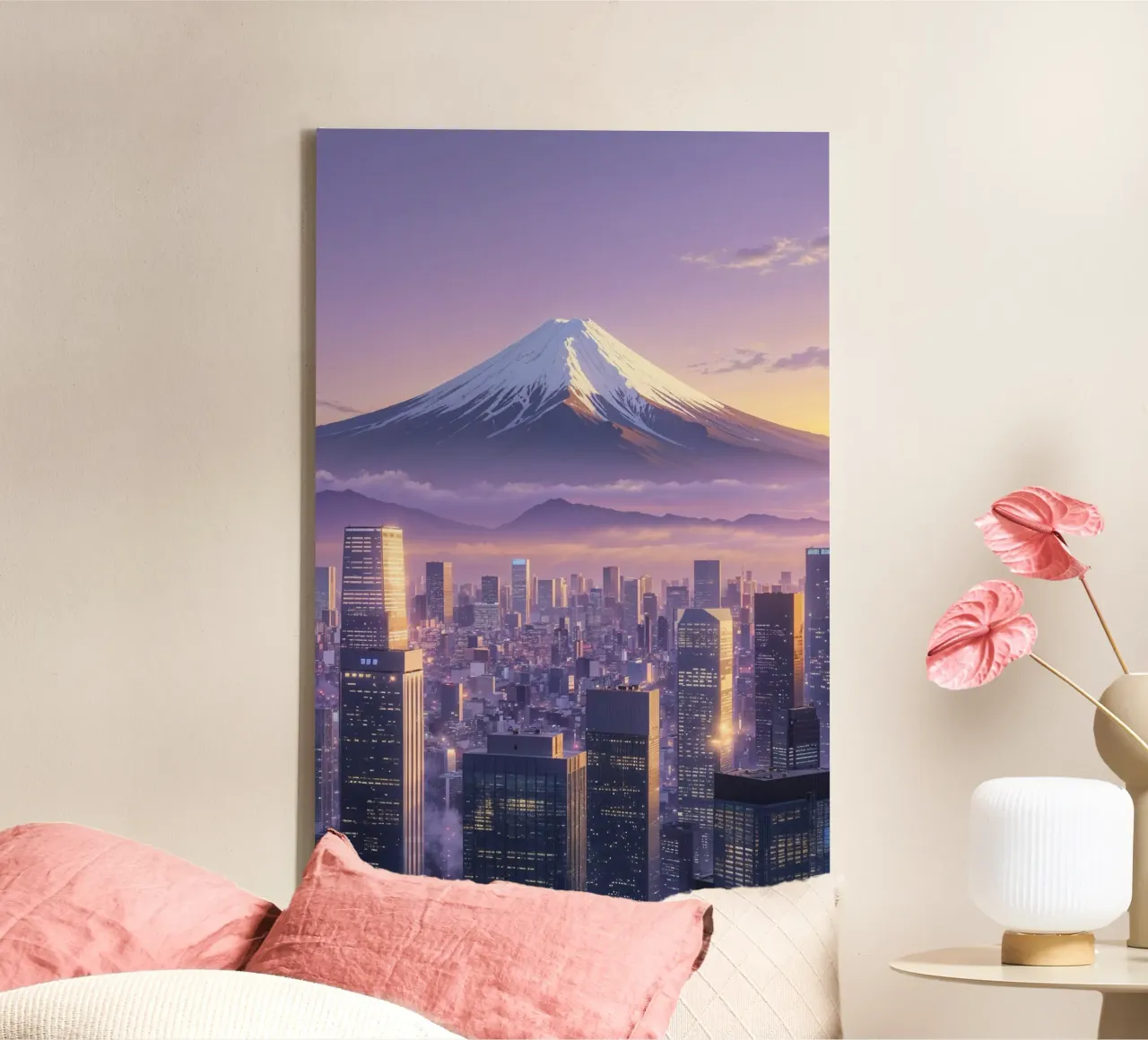 Mount Fuji’s Sunset Glow – A Hyperrealistic Masterpiece tela con Cornice a cassetta da AlbertKlee