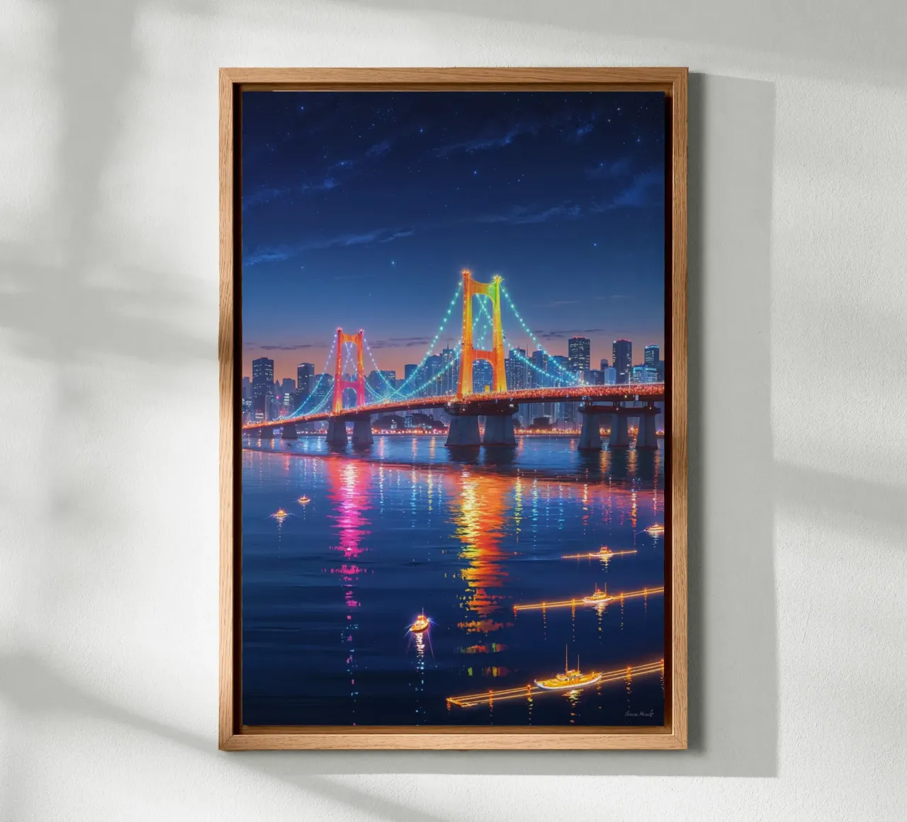 Illuminated Rainbow Bridge Over Tokyo Bay tela con Cornice a cassetta da AlbertKlee