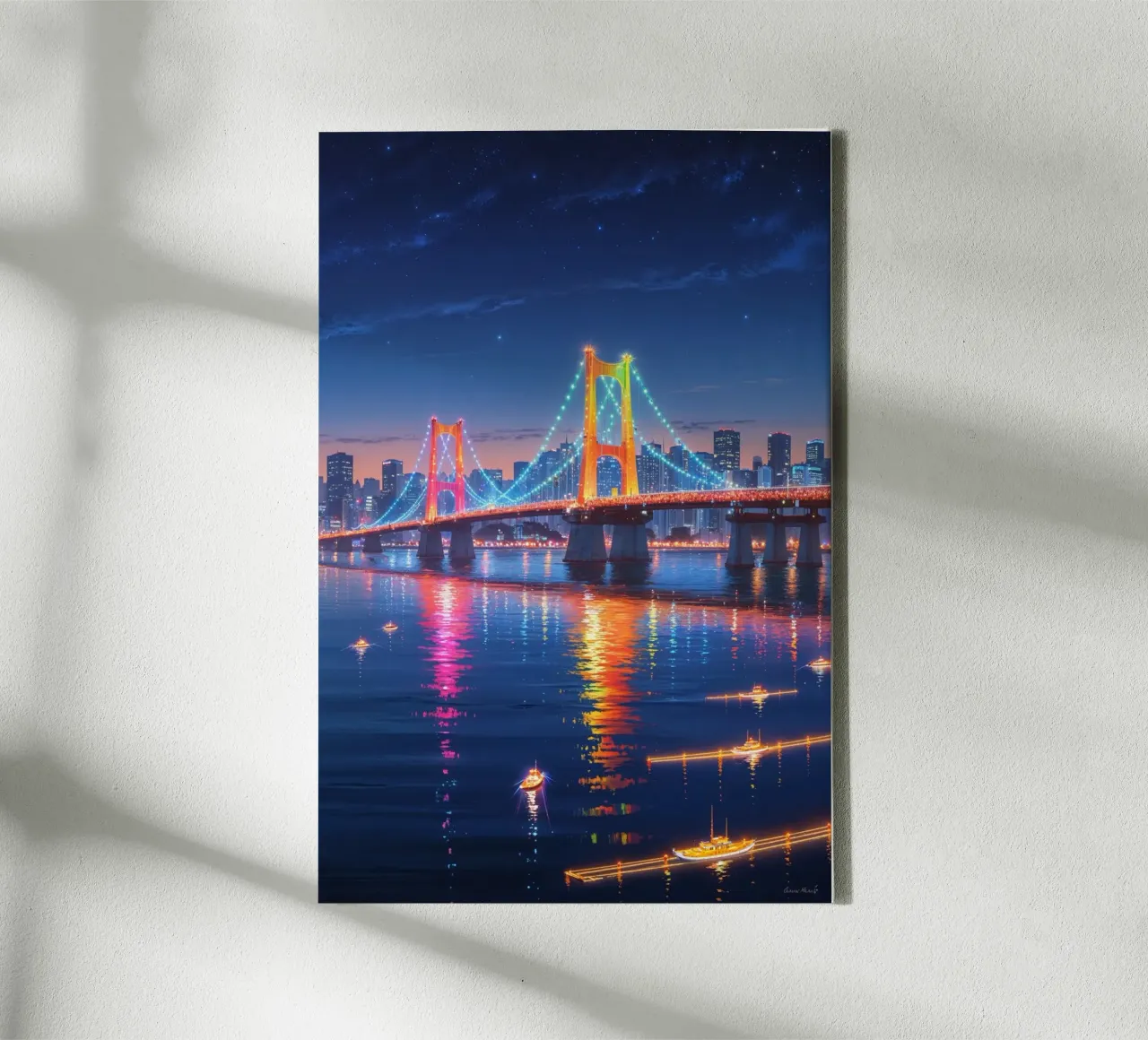 Illuminated Rainbow Bridge Over Tokyo Bay tela con Cornice a cassetta da AlbertKlee