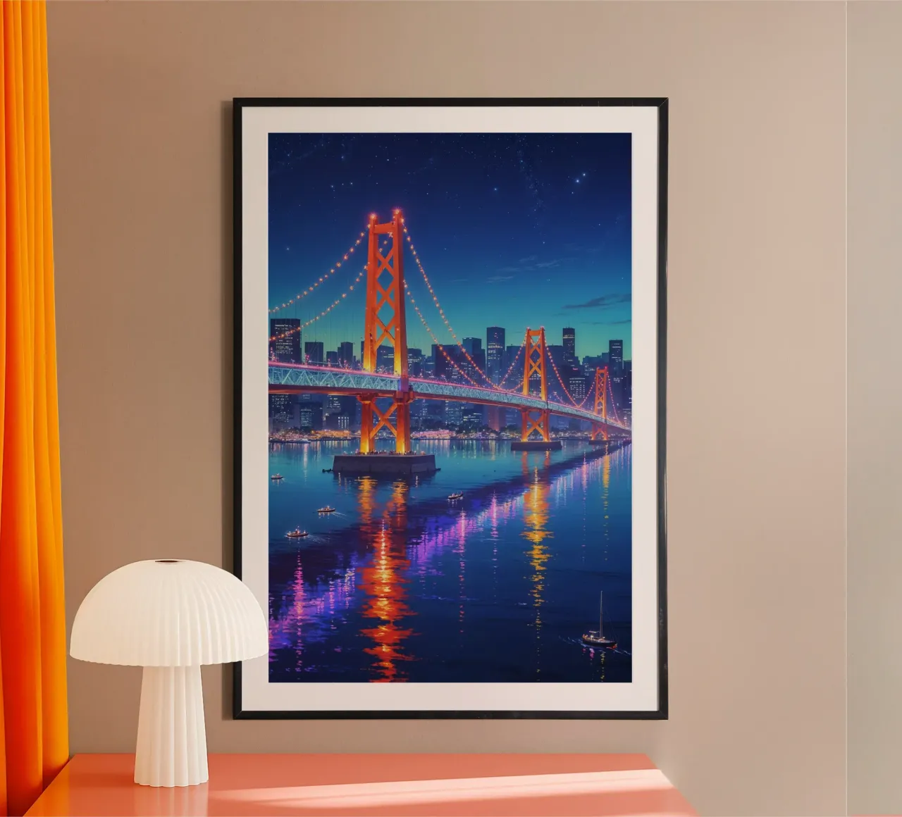Tokyo’s Rainbow Bridge – A Nighttime Spectacle poster con telaio in alluminio da AlbertKlee