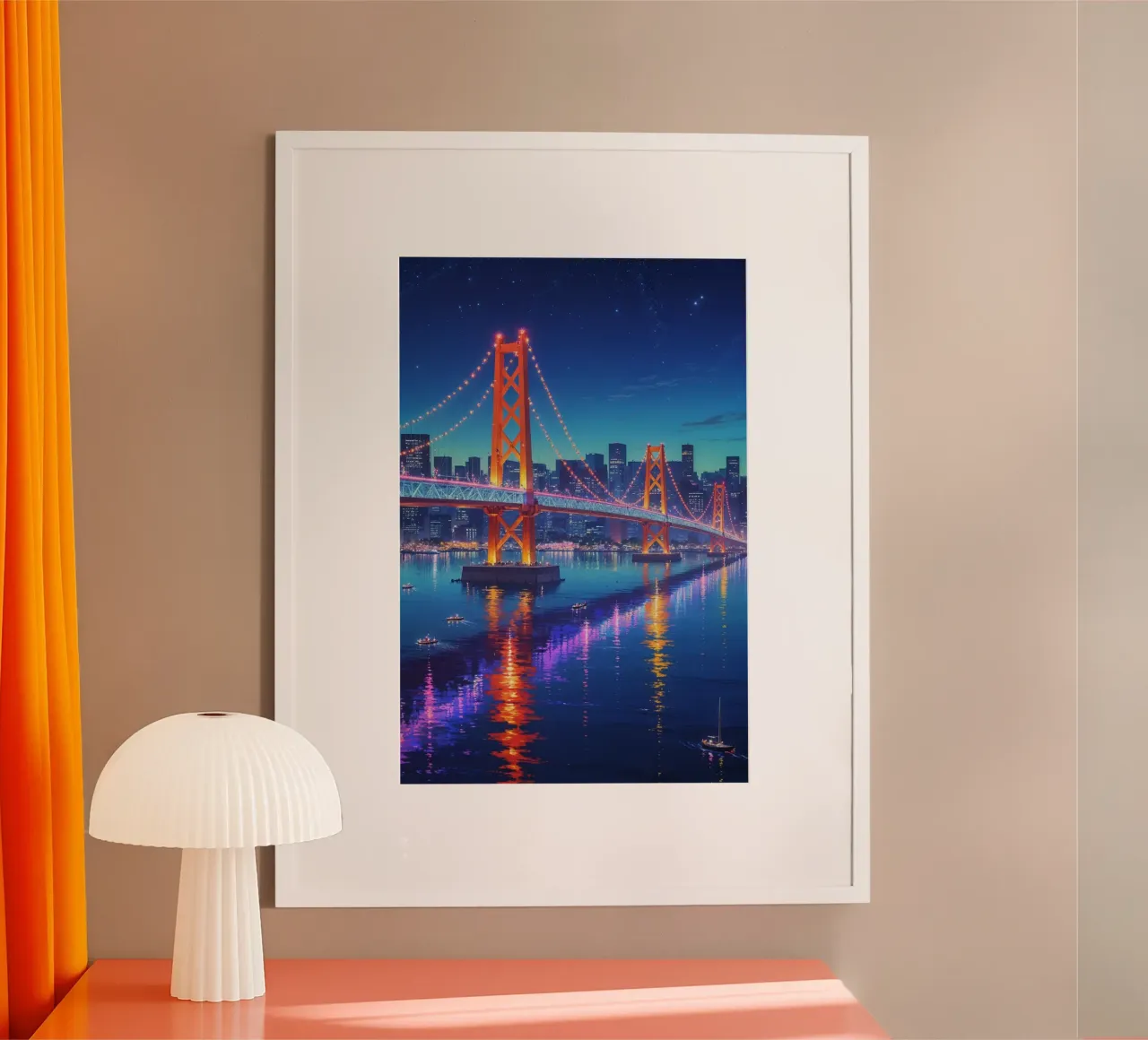 Tokyo’s Rainbow Bridge – A Nighttime Spectacle poster con telaio in alluminio da AlbertKlee
