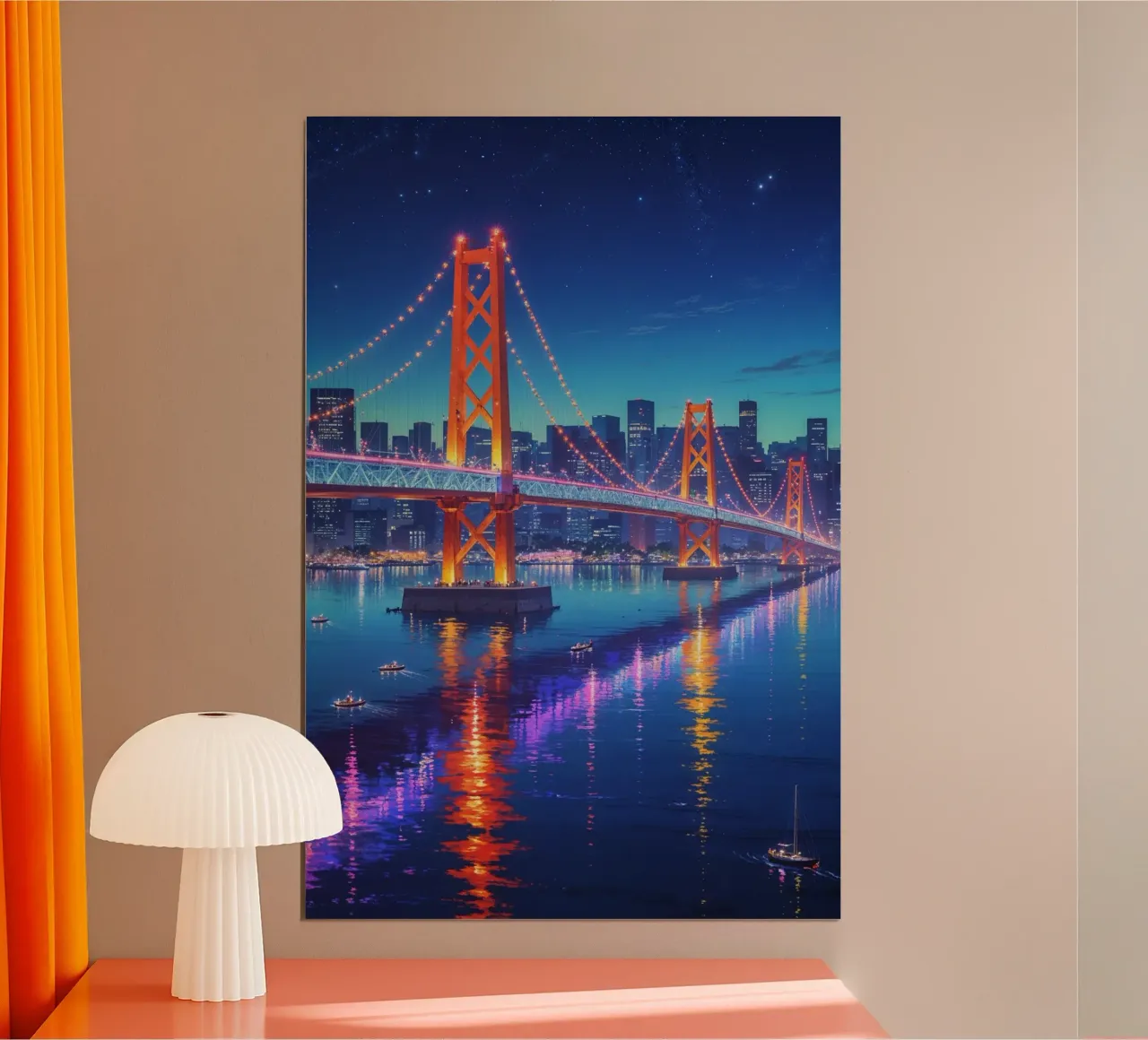 Tokyo’s Rainbow Bridge – A Nighttime Spectacle poster con telaio in alluminio da AlbertKlee