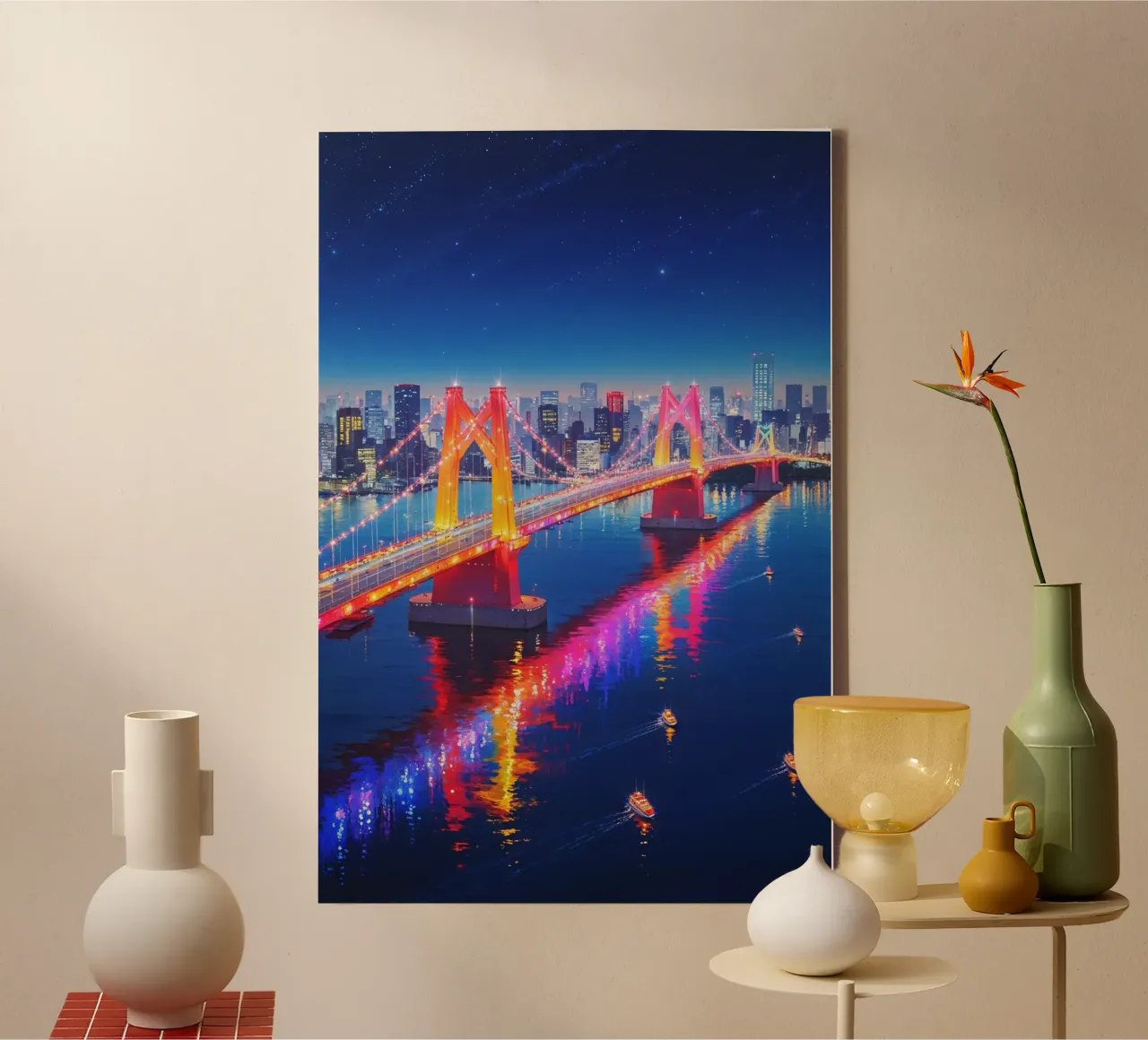 The Magic of Tokyo’s Rainbow Bridge tela con Cornice a cassetta da AlbertKlee