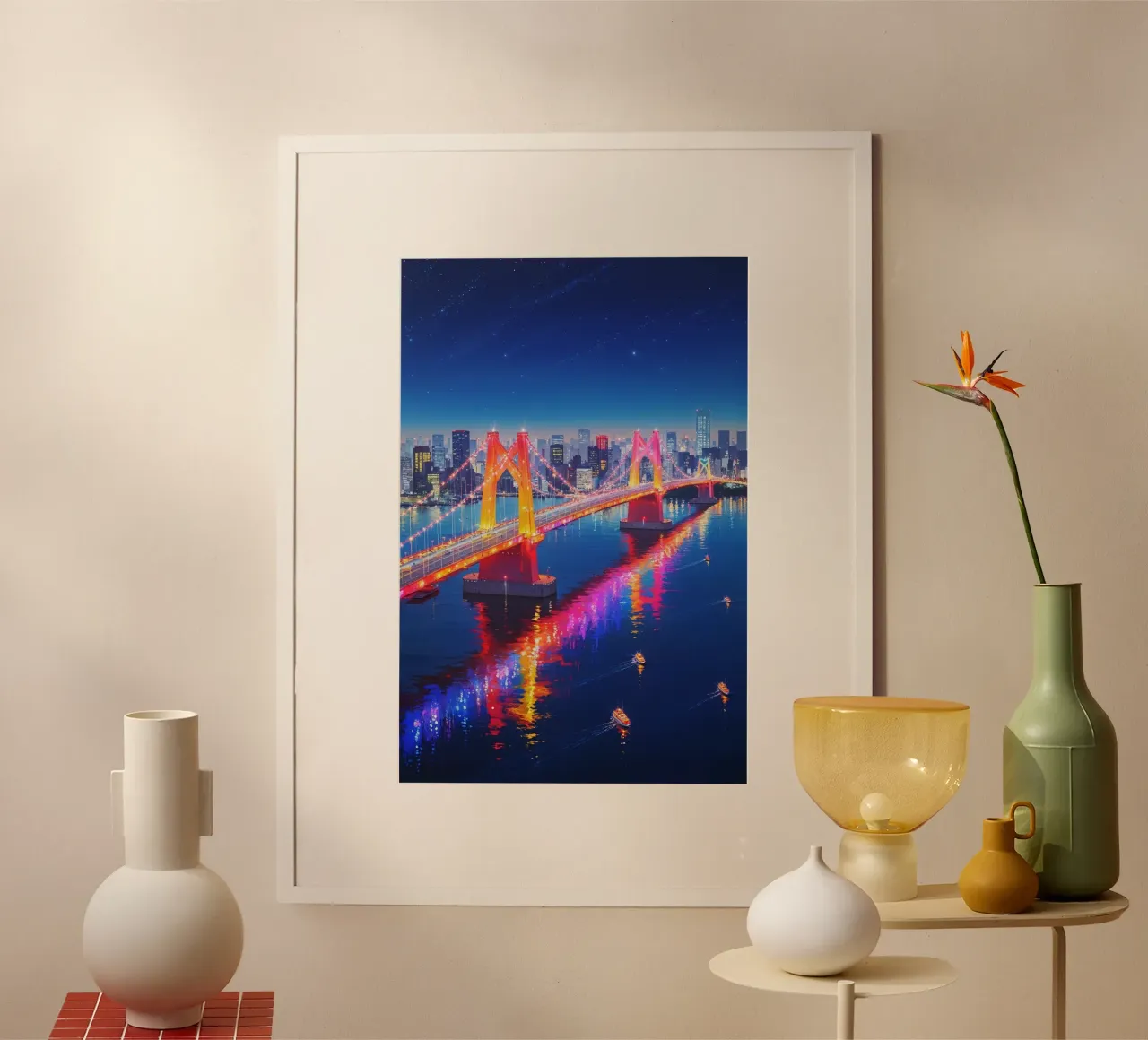 The Magic of Tokyo’s Rainbow Bridge poster con telaio in alluminio da AlbertKlee